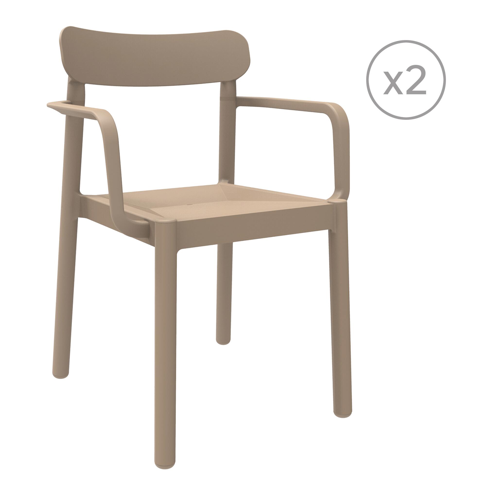 pack 2 sillas de jardin de exterior de resina con brazos elba marron