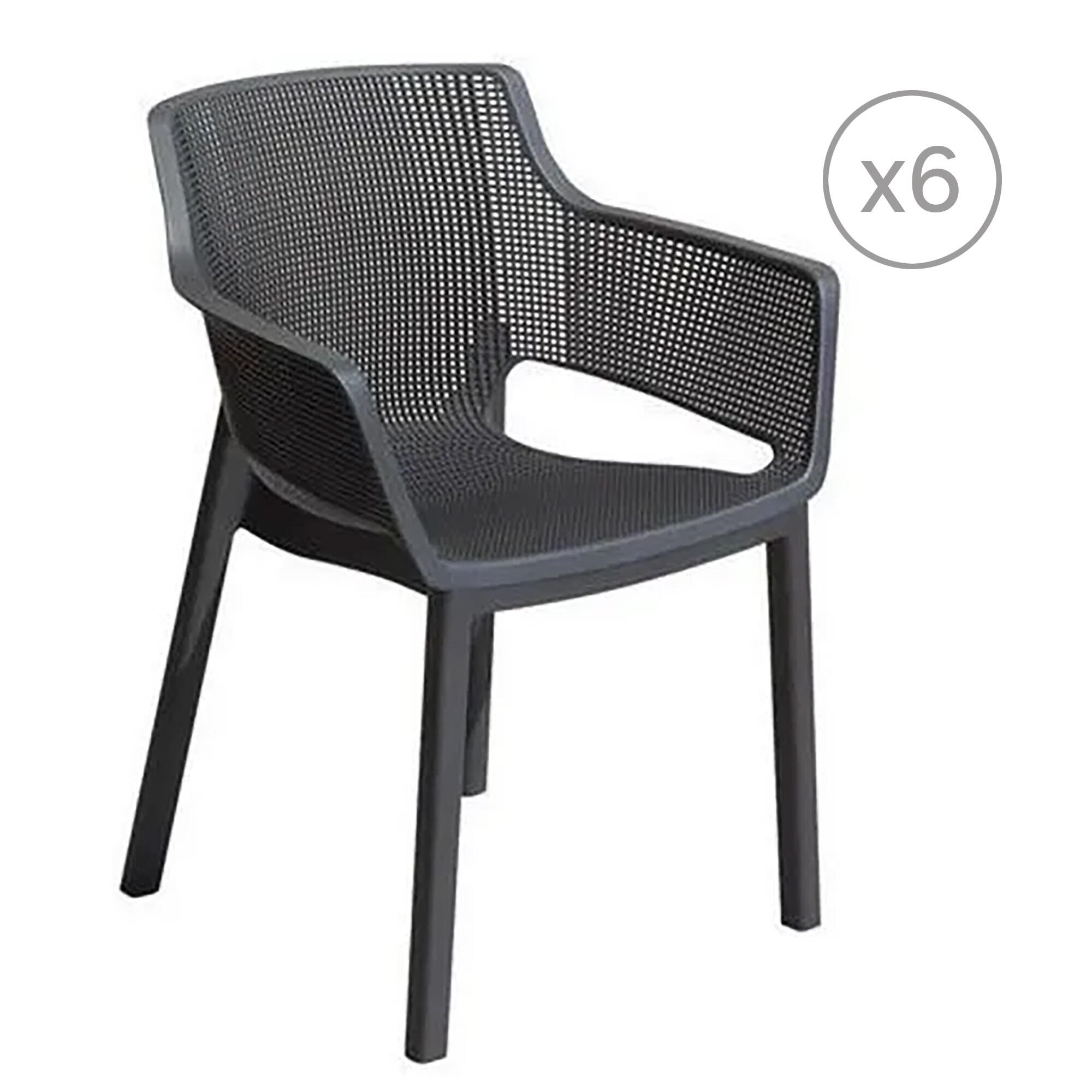 pack 6 sillas de jardin sin cojin de resina gris