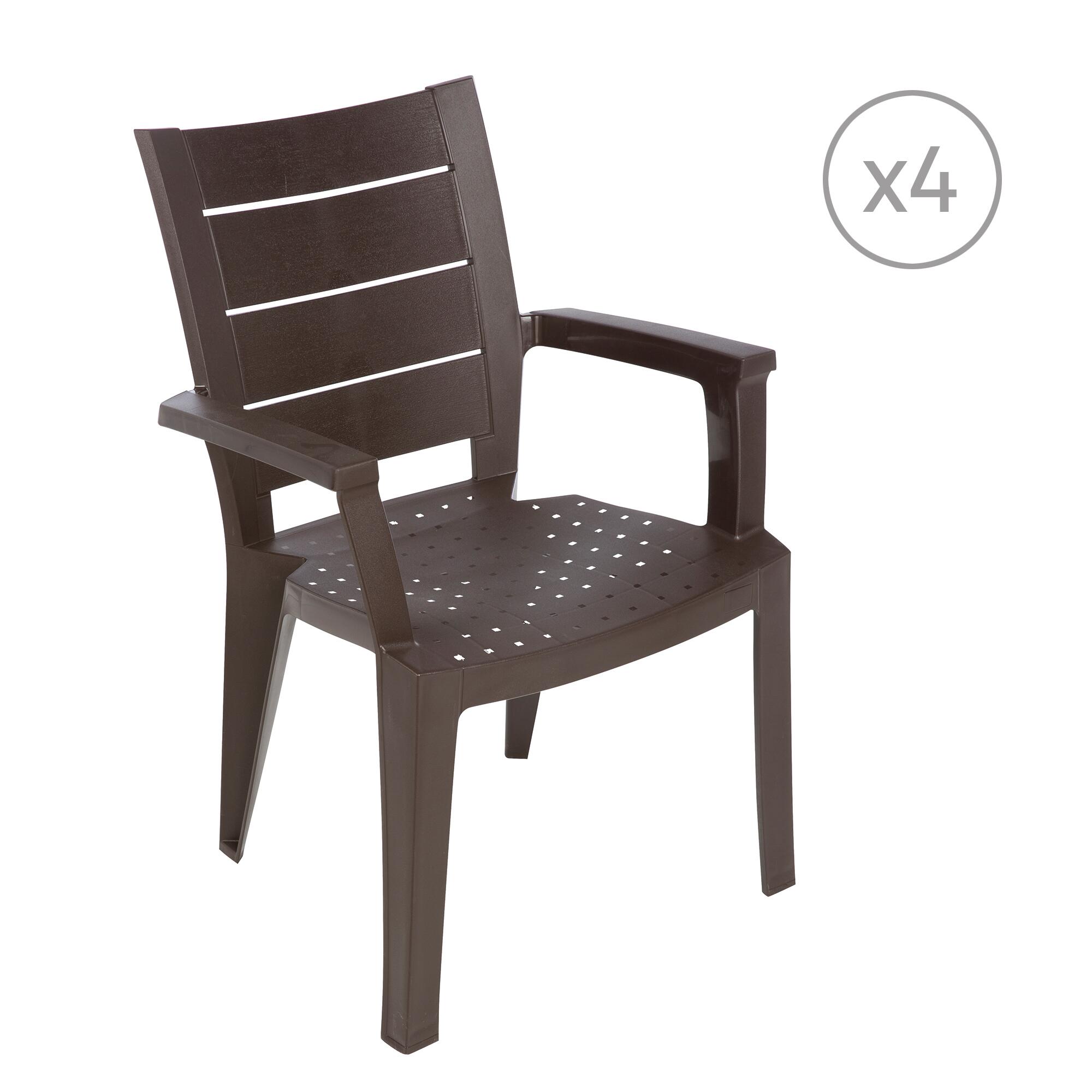 pack 4 sillas de jardin de polipropileno legno marron