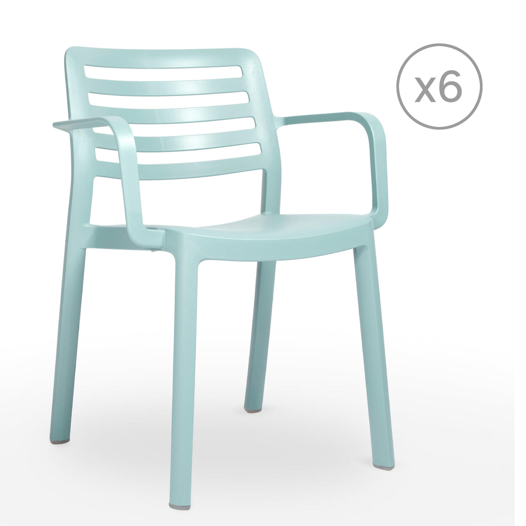pack 6 sillas de jardin con brazos de polipropileno reciclado wind azul