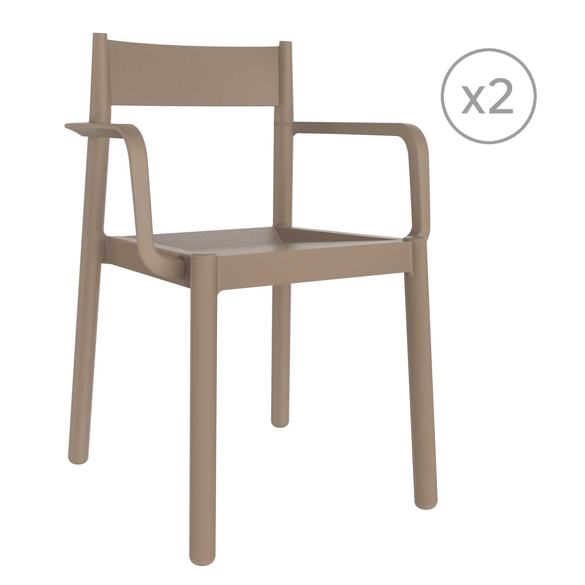 pack 2 sillas de jardin de exterior de resina con brazos danna marron
