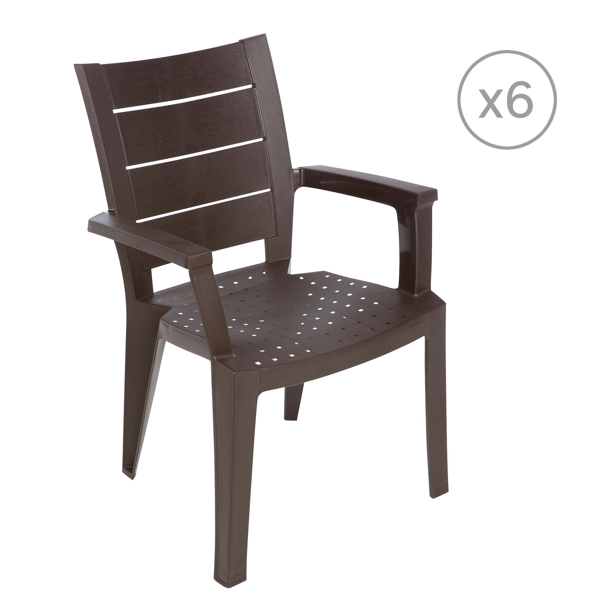 pack 6 sillas de jardin de polipropileno legno marron
