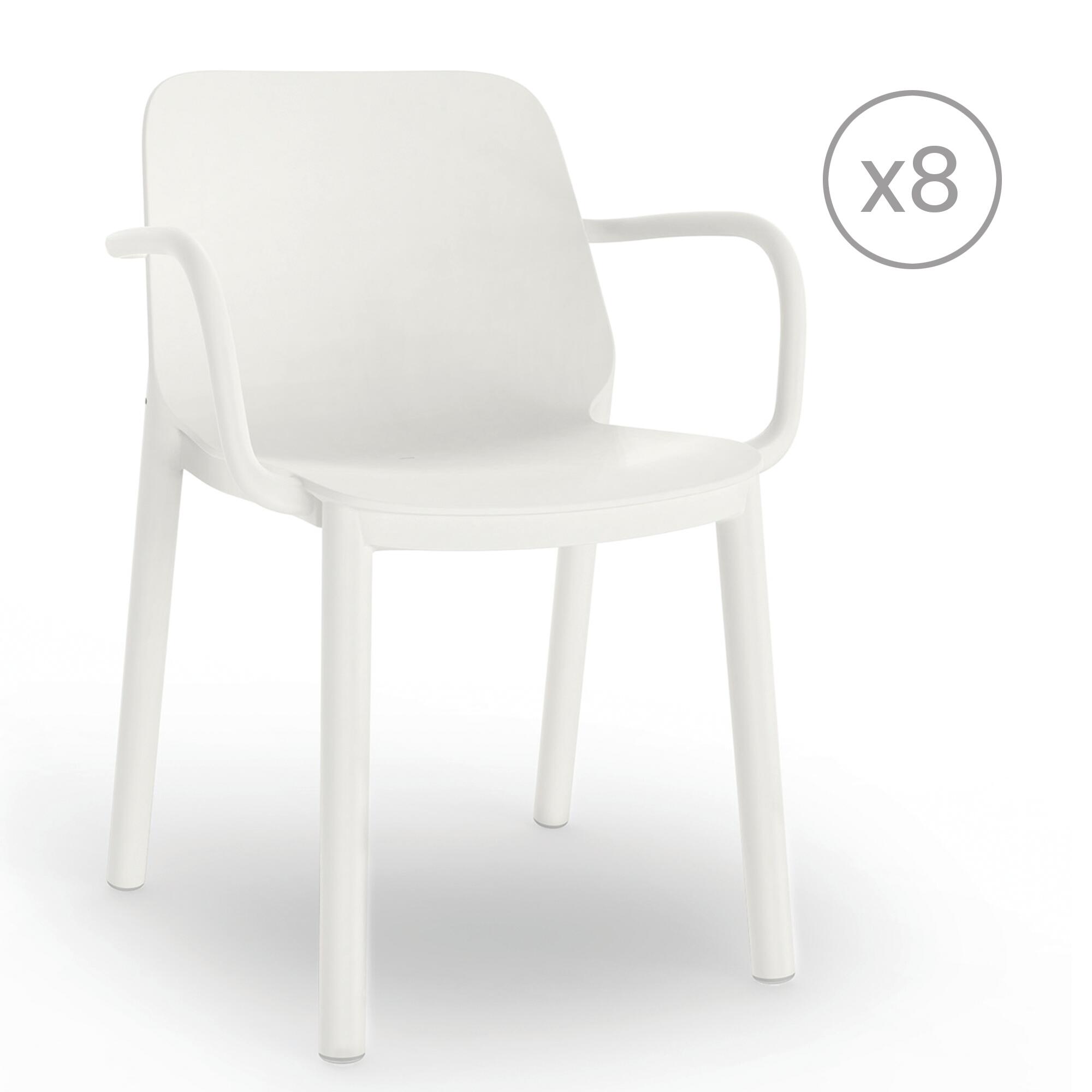 pack 8 sillas de jardin con brazos de polipropileno one blanca