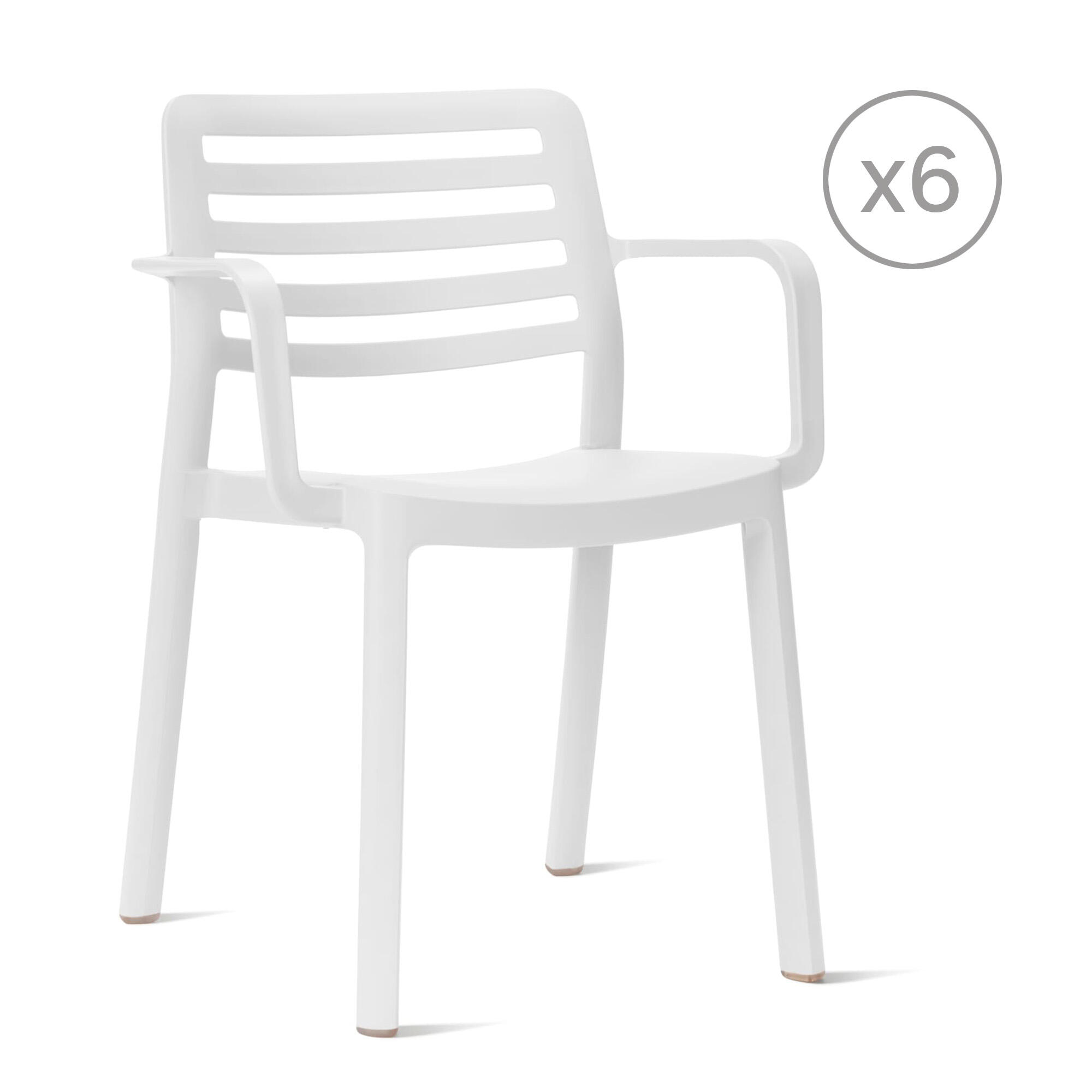 pack 6 sillas de jardin de exterior de resina con brazos wind blanco