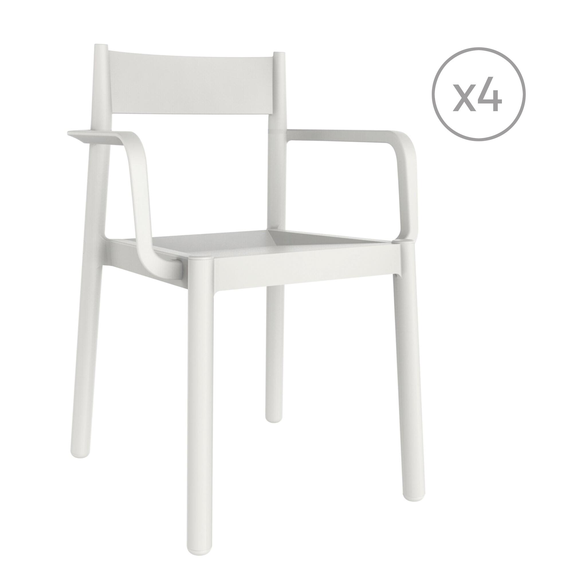 pack 4 sillas de jardin de exterior de resina con brazos danna blanco