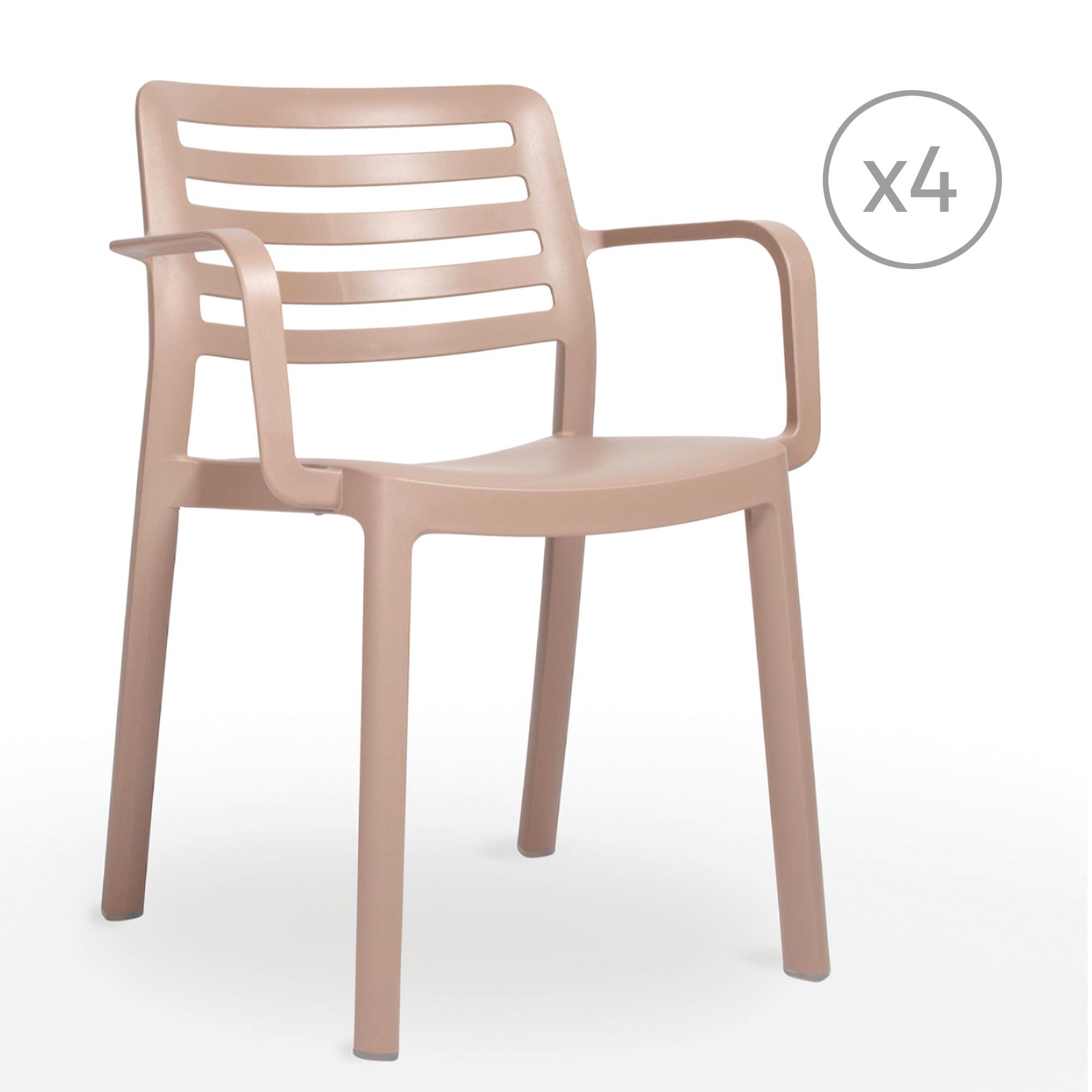 pack 4 sillas de jardin con brazos de polipropileno reciclado wind marron