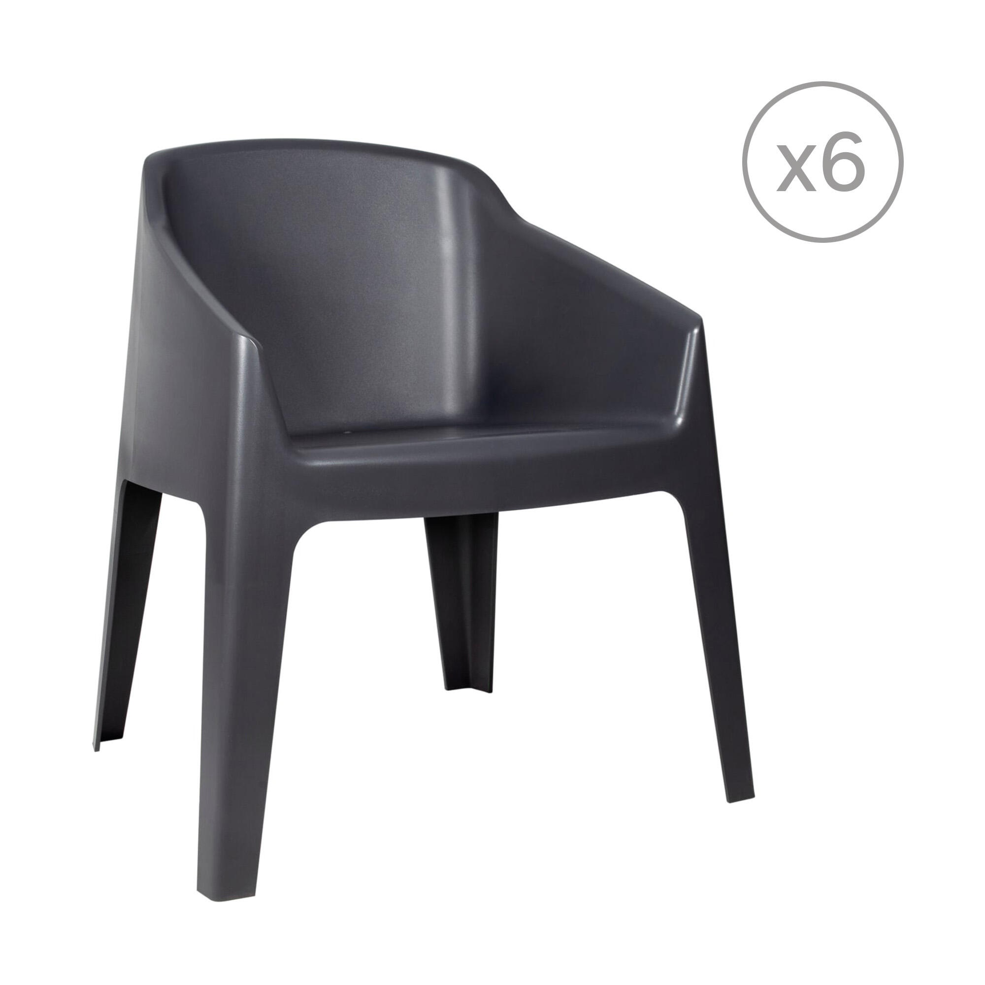 pack 6 sillones de jardin de polipropileno reciclado baku gris