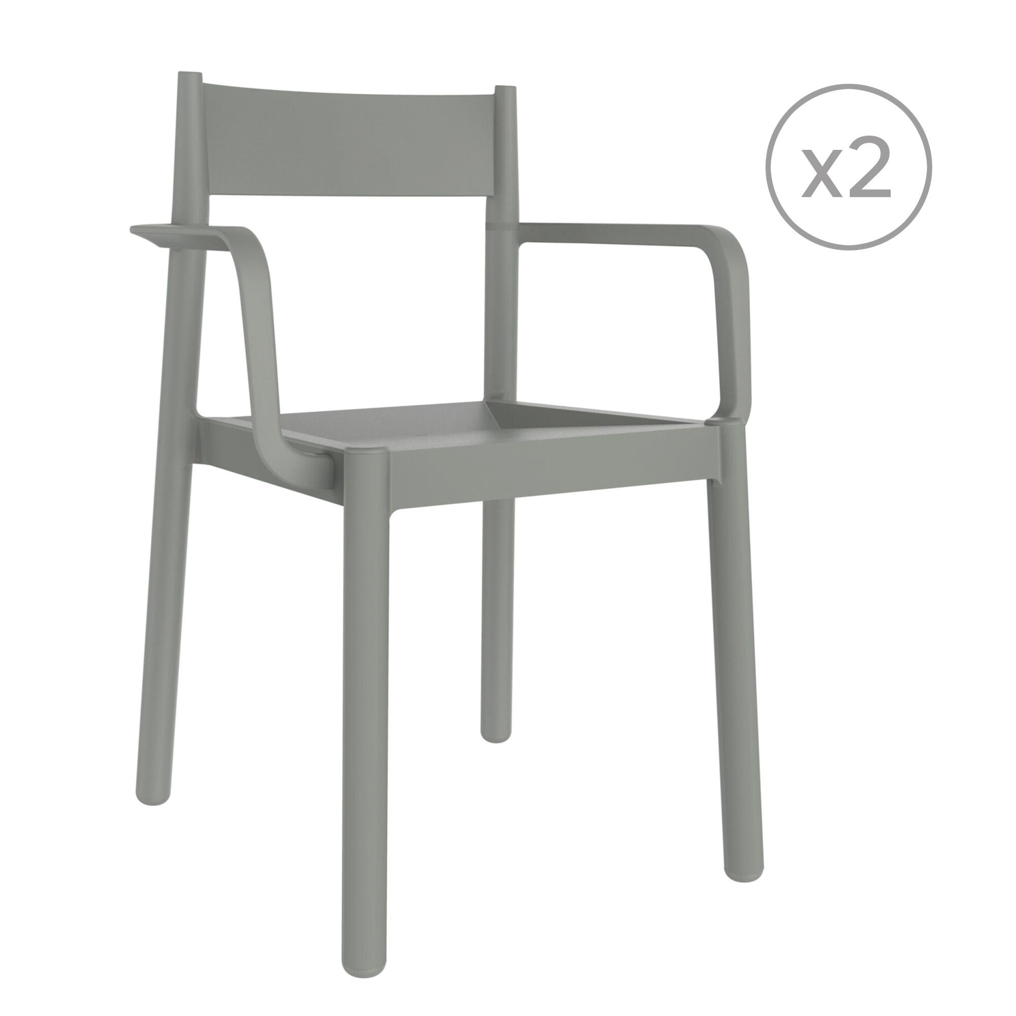 pack 2 sillas de jardin de exterior de resina con brazos danna gris