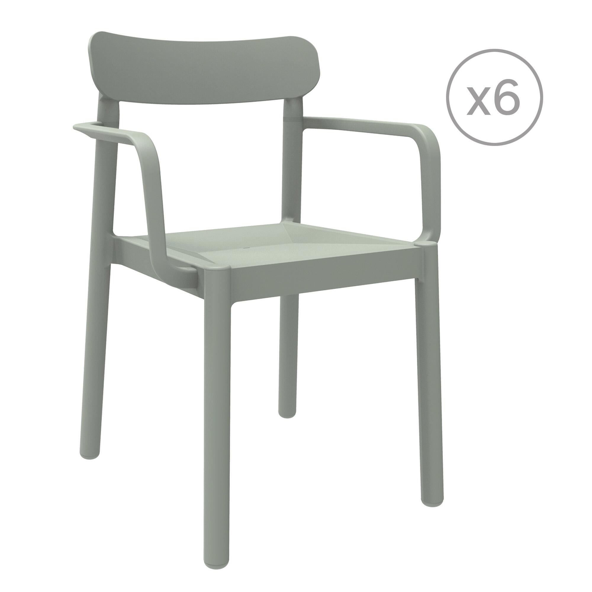 pack 6 sillas de jardin de exterior de resina con brazos elba gris