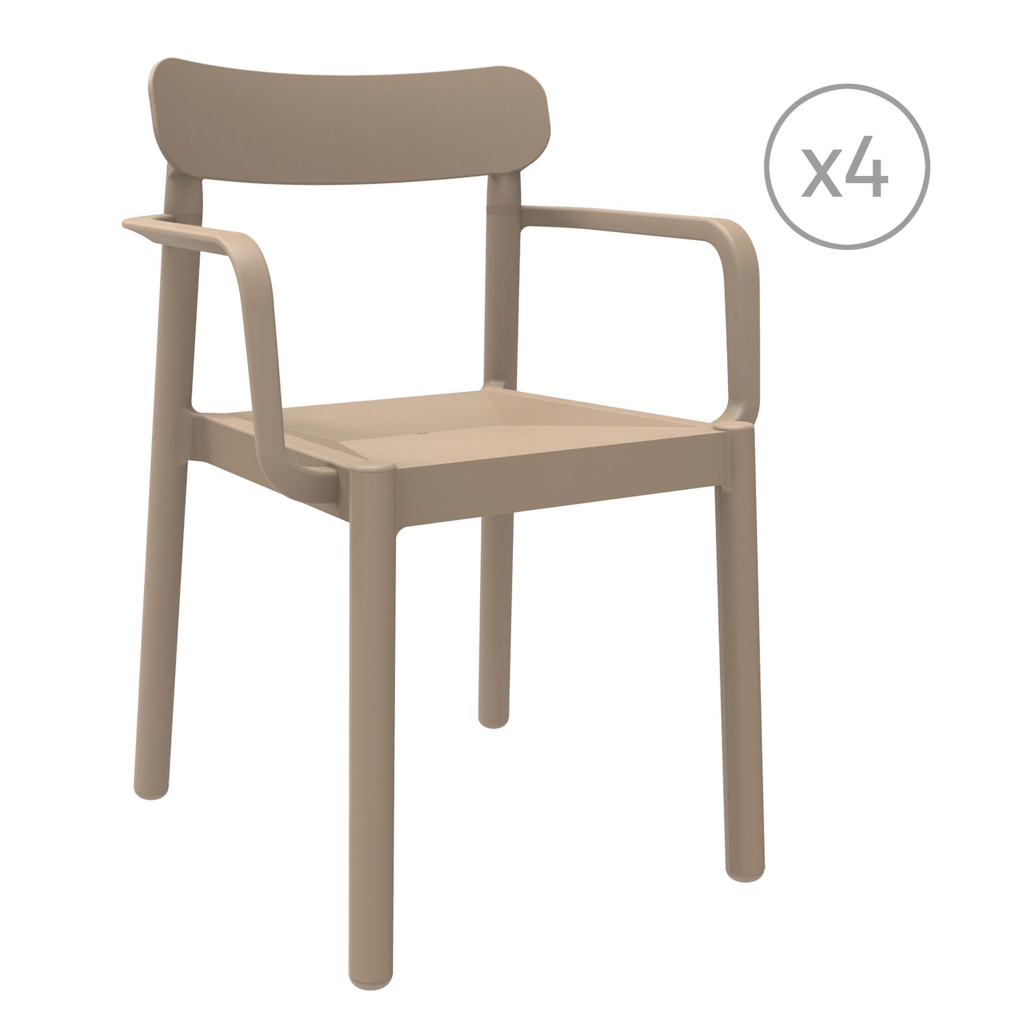pack 4 sillas de jardin de exterior de resina con brazos elba marron