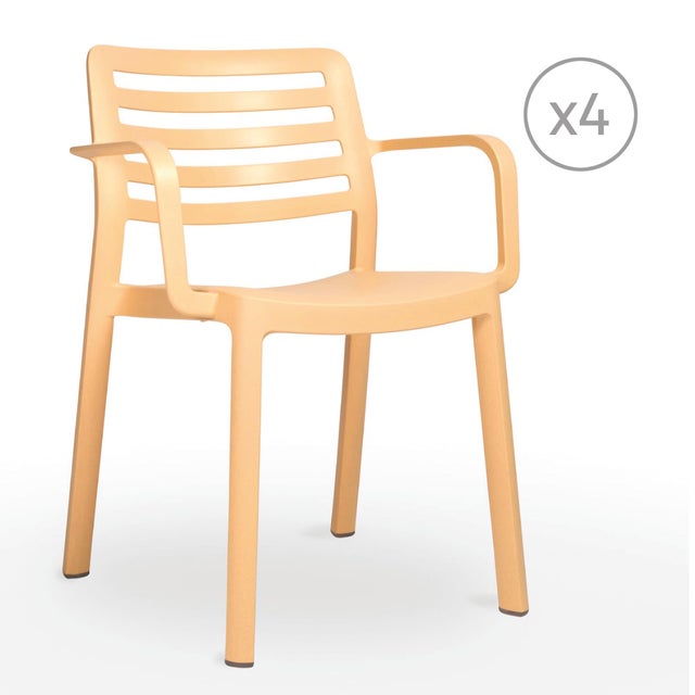 Pack 4 sillas de jardín con brazos de polipropileno reciclado Wind amarillo