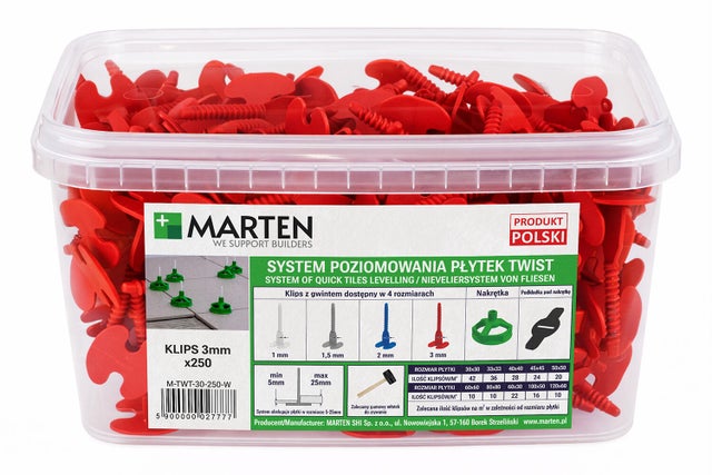 Marten system poziomowania Twist Gwint 3 mm 250 sztuk