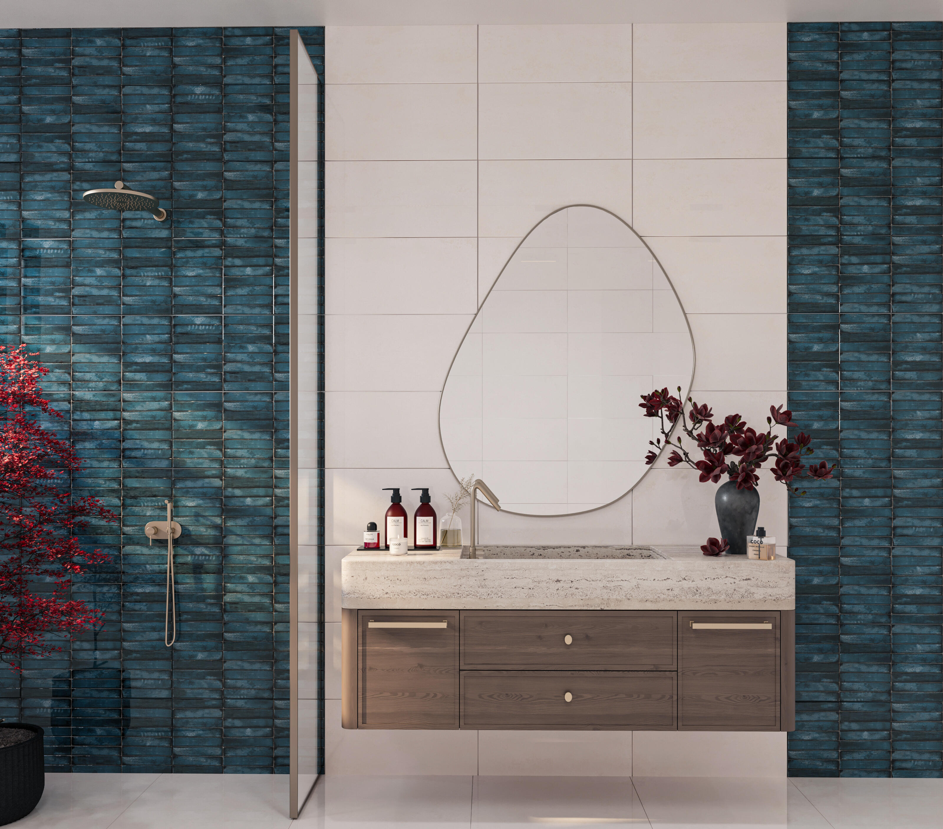Decor faianta 29.6 x 59.6 cm, Riviera, albastru, lucios