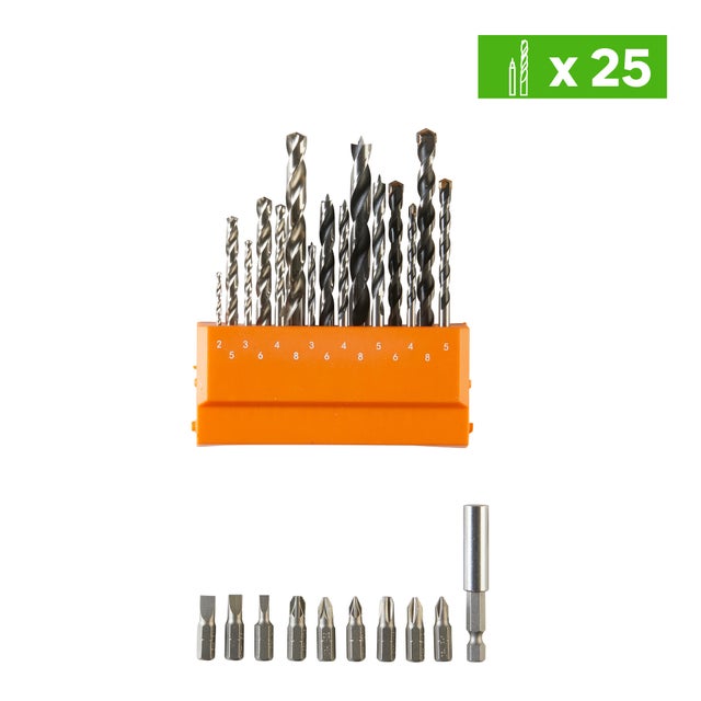 Set brocas multimaterial y puntas DEXTER - 25 piezas - Para hormigón, metal y madera