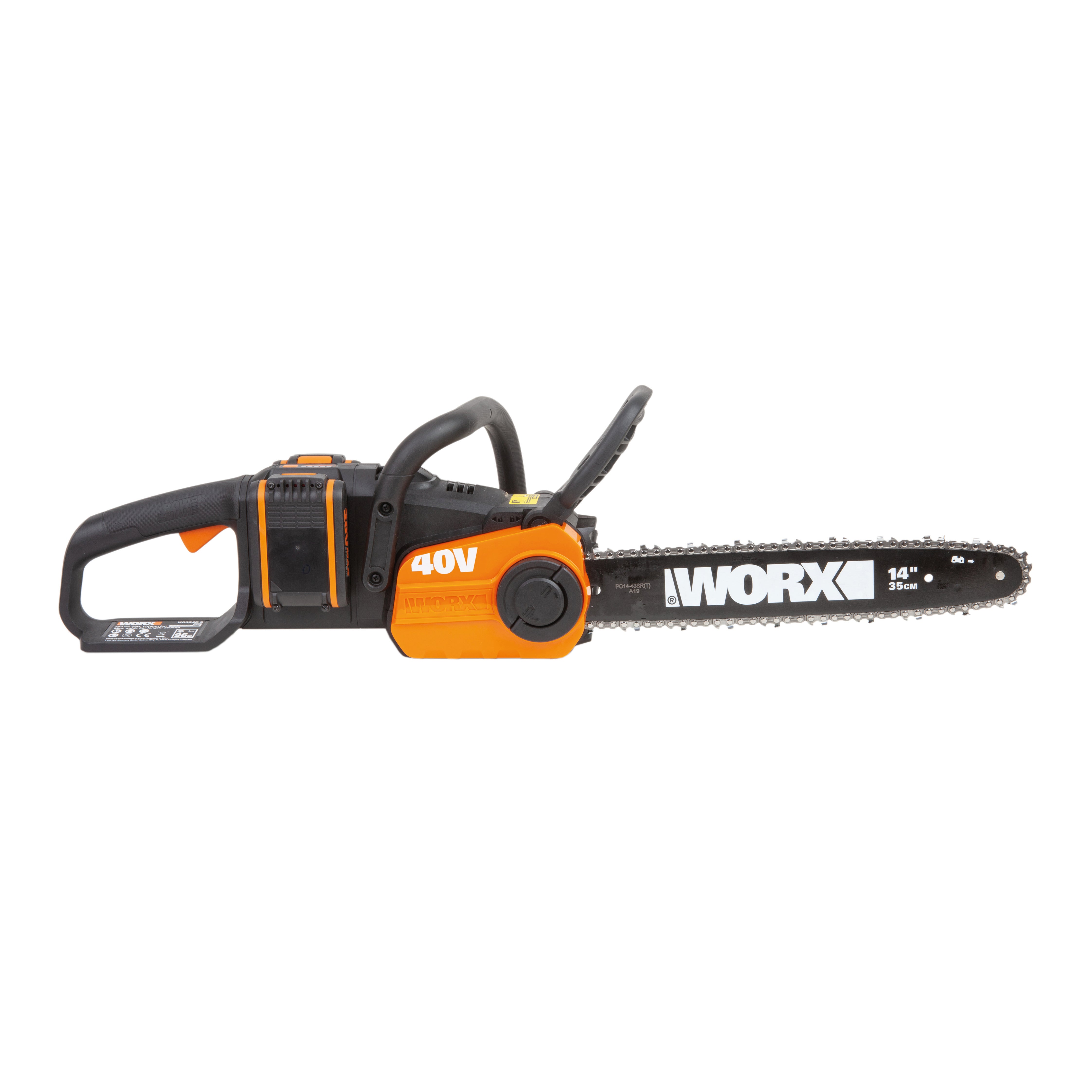 Motosierra a batería worx powershare 40v 2ah 35 cm longitud espada