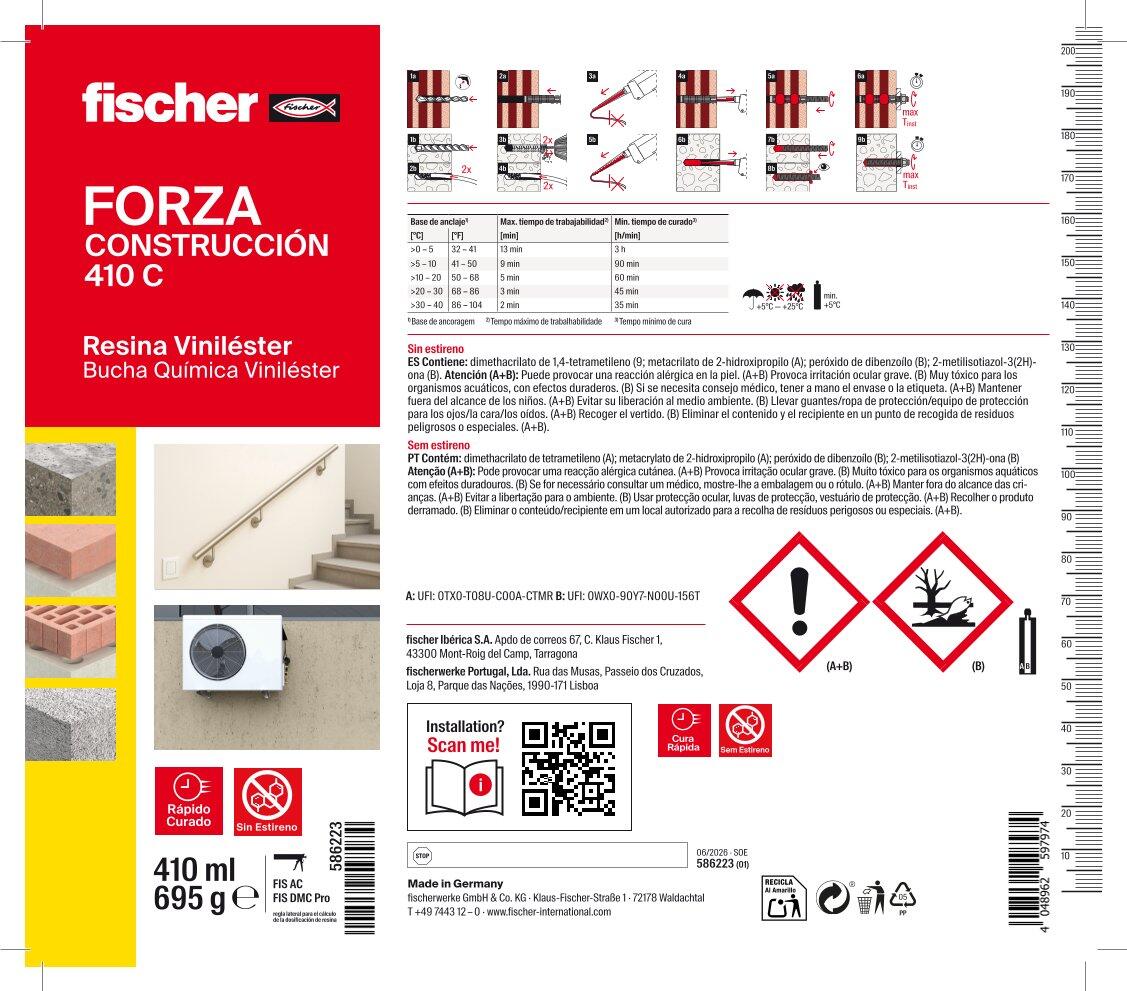 ANCLAJE QUíMICO VINILESTER  CONSTRUCCION FORZA 410ML FISCHER - 2