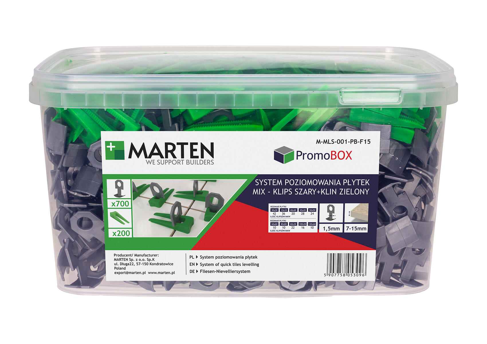 System poziomowania: kliny 200 szt. + klipsy 1.5mm 700 szt. - 3