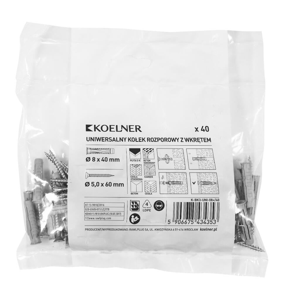 Kołek uniwersalny UNIPLUG 8x40 mm z wkrętem (40 szt.)  - 2