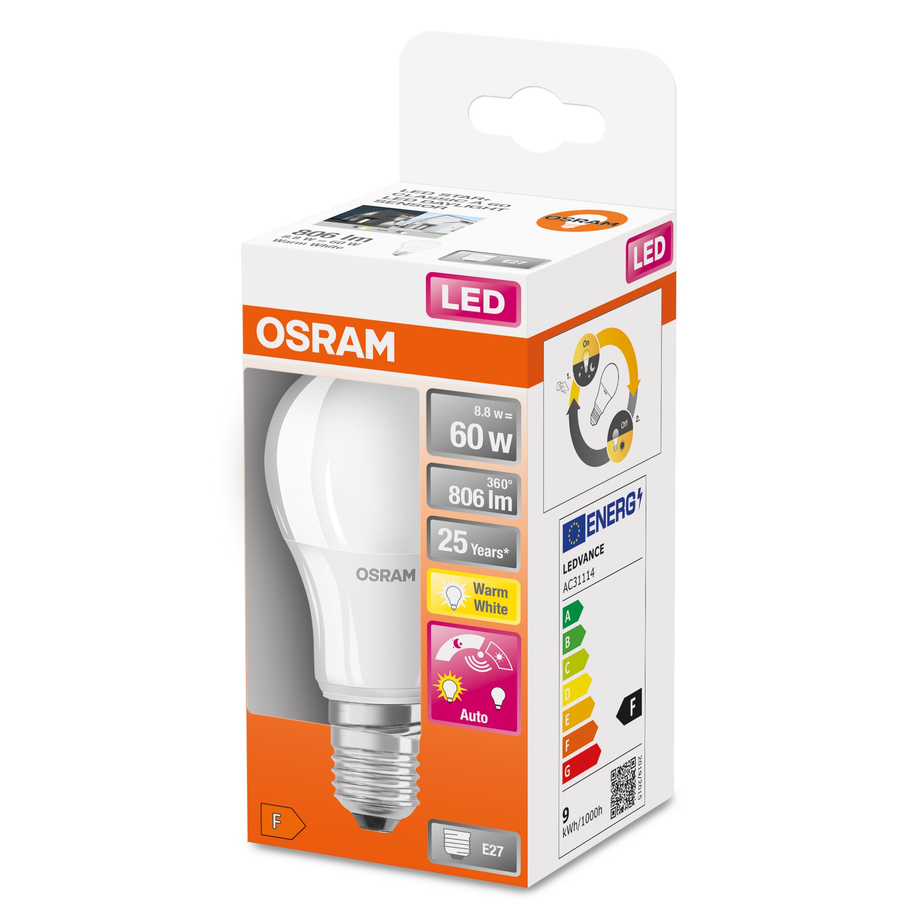 Żarówka LED E27 A60 8,8W 806lm 2700K z czujnikiem zmierzchu - 2