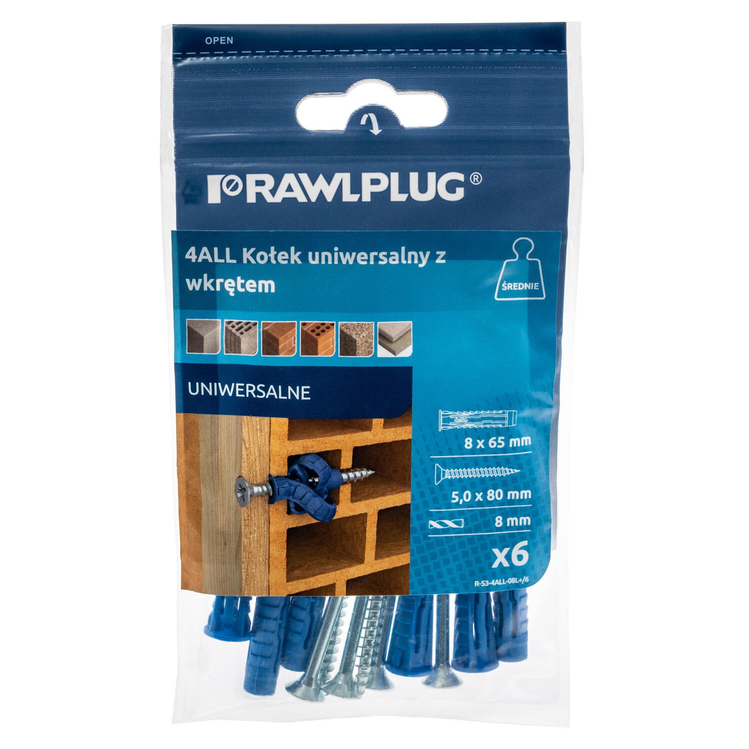 Kołek uniwersalny 4ALL 8x65 mm z wkrętem (6 szt.)  - 2