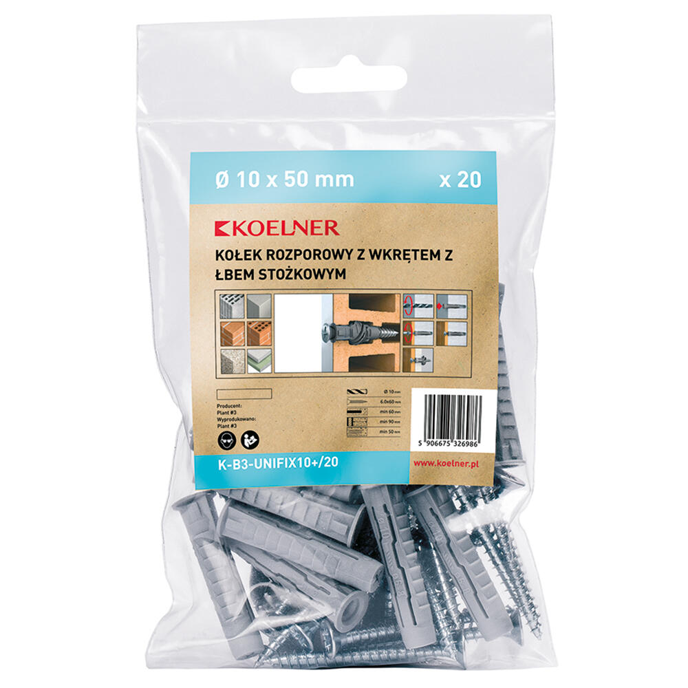 Kołek rozporowy fi 10 mm z wkrętem 6.0x60 mm (20 szt.) - 2