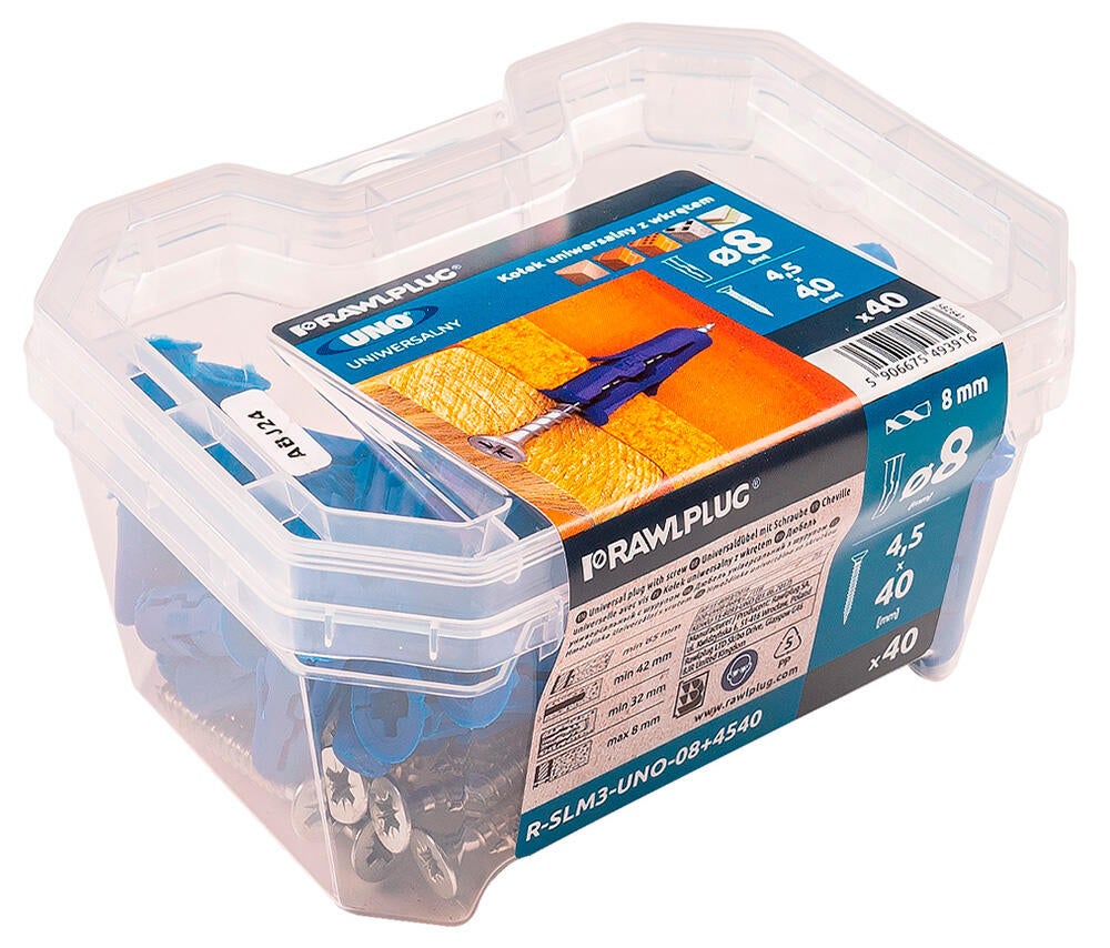 Kołek uniwersalny UNO 8x32 mm z wkrętem (40 szt.) - 2