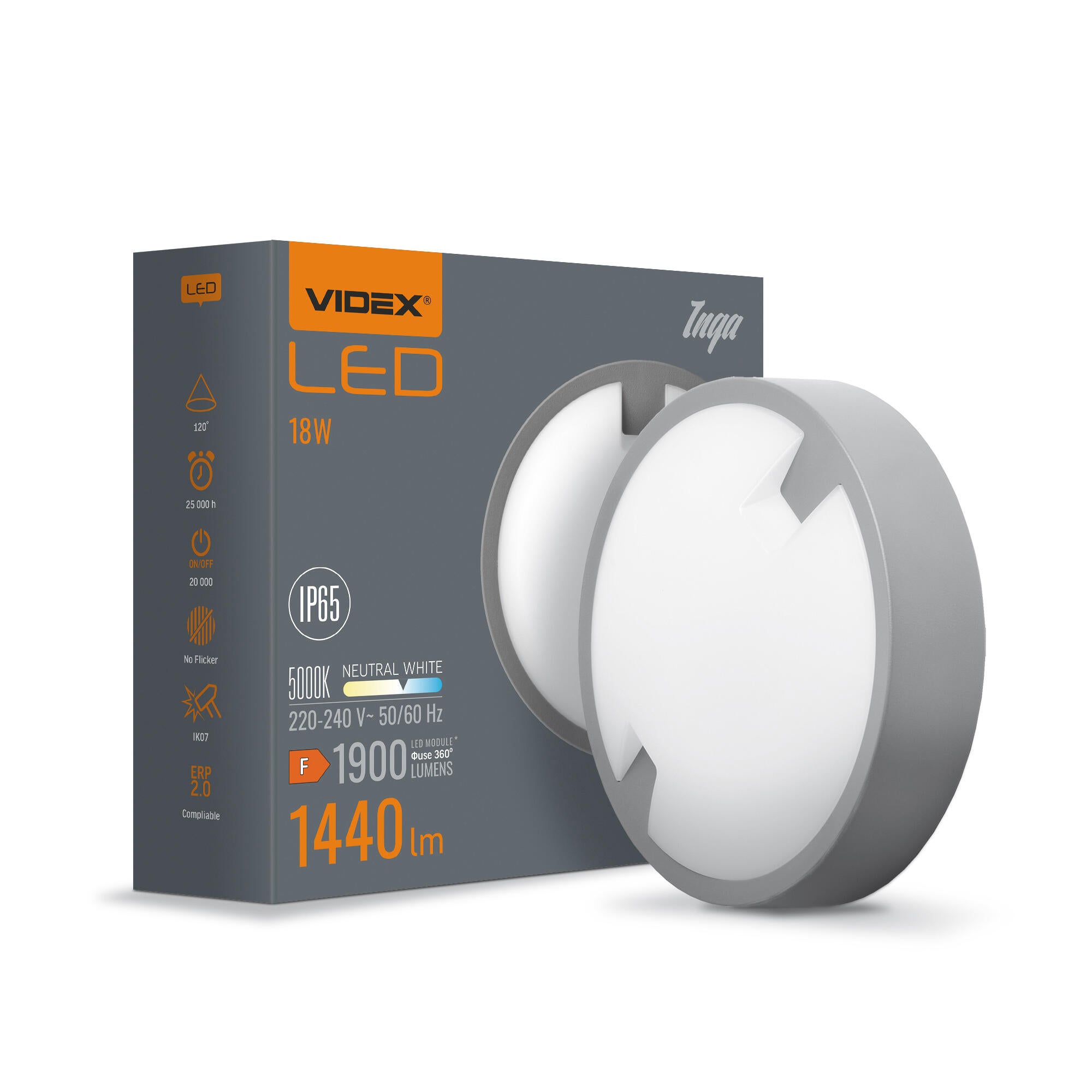 Plafon LED Inga 18W 1440lm 5000K IP65 szary - 4