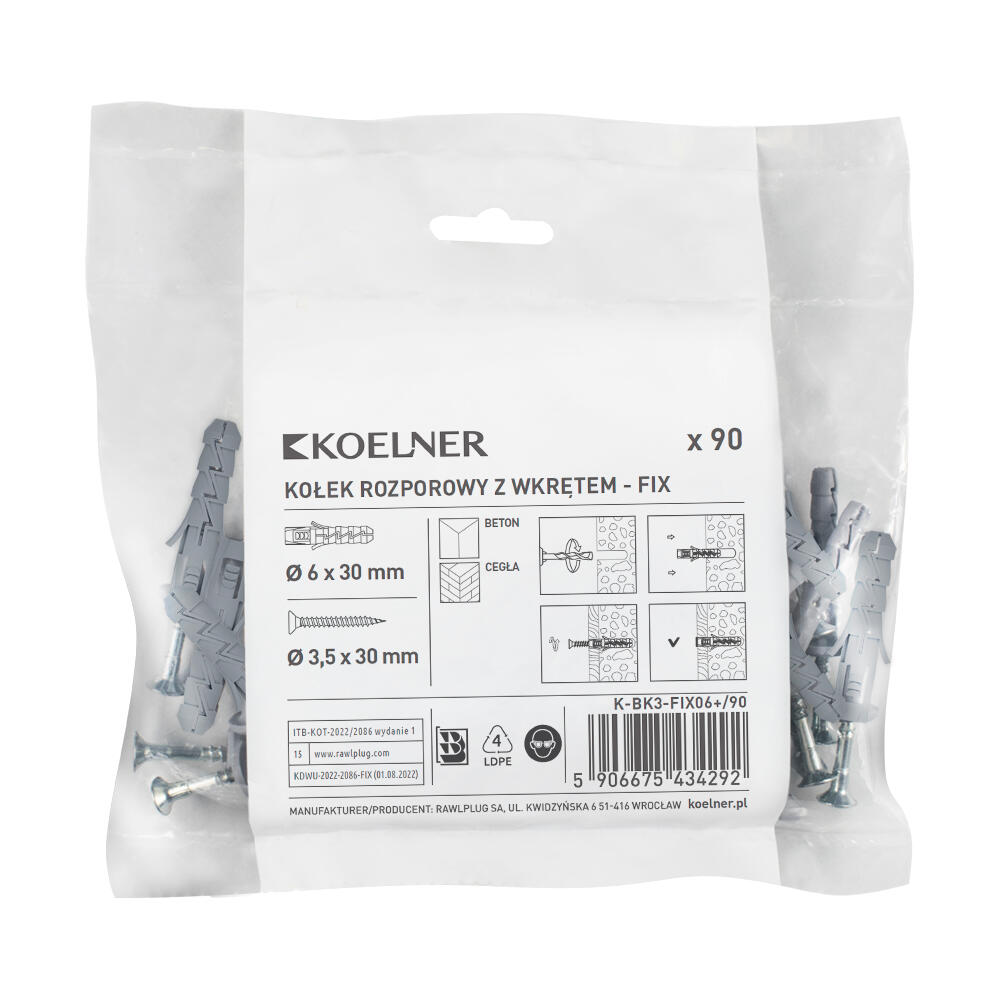 Kołek rozporowy FIX 6x30 mm z wkrętem (90 szt.) - 2