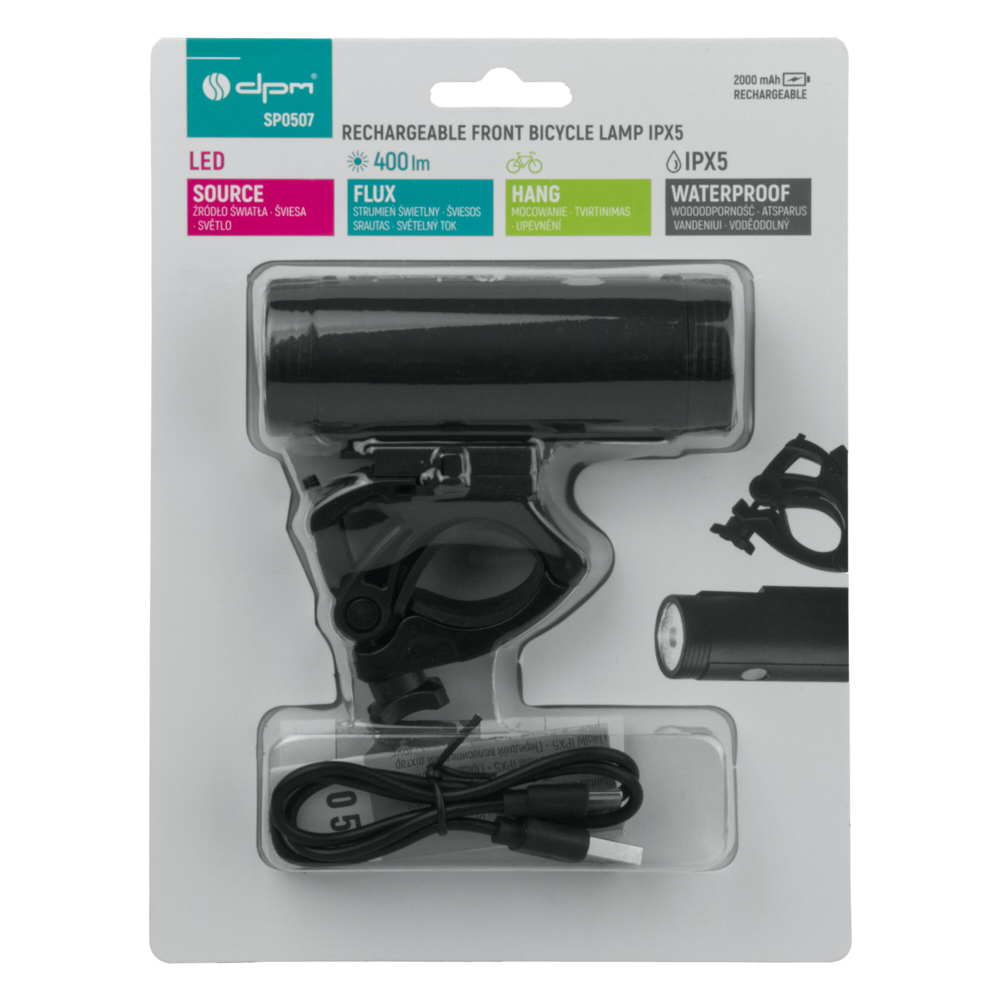 Latarka rowerowa akumulatorowa 400lm 2Ah USB-C IPX5 - 4