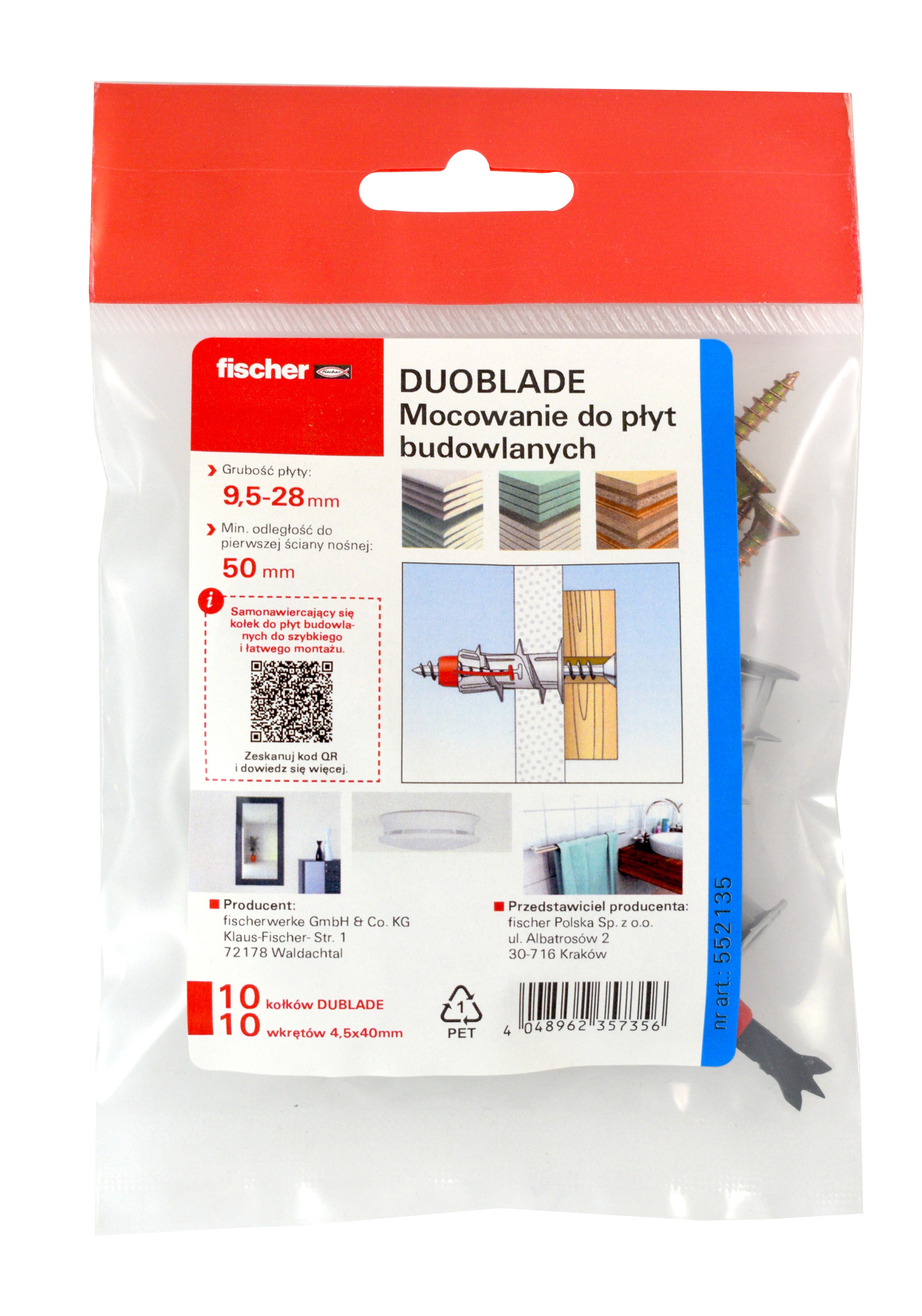 Kołek do płyt GK DUOBLADE 4.5x40 mm (10 szt.) - 2
