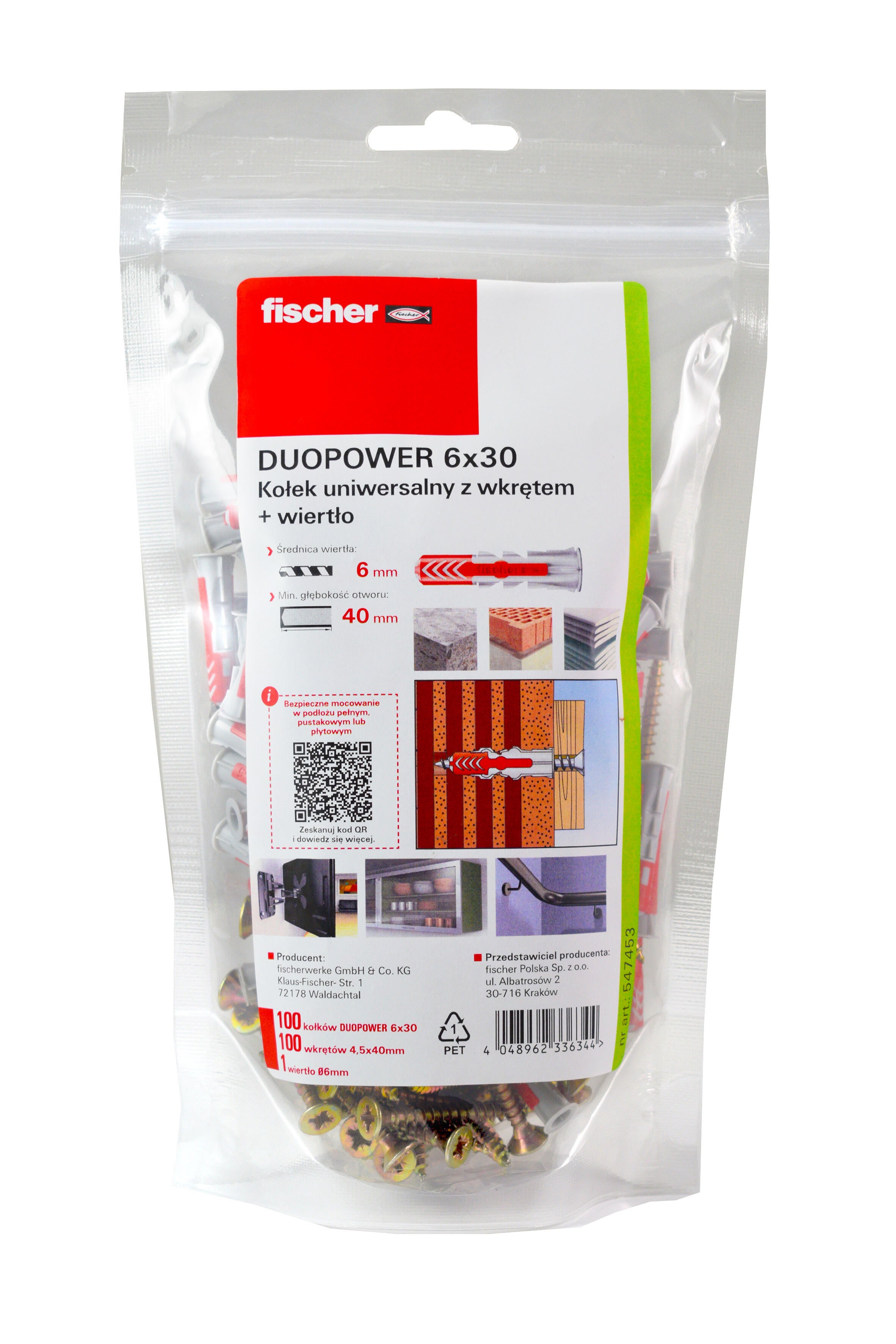 Kołek Duopower 6x30 mm z wkrętem 4.5x40 mm + wiertło (100 szt.) - 3