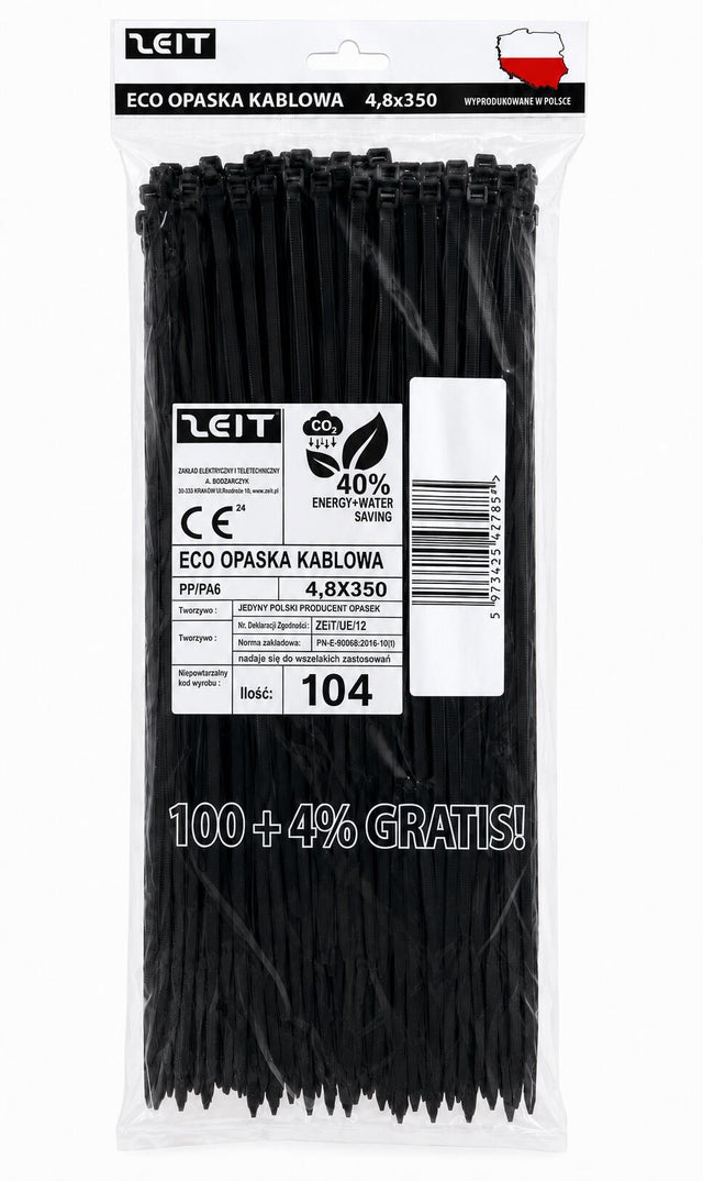 Opaska kablowa UV 4,8x350 mm 104 szt czarna