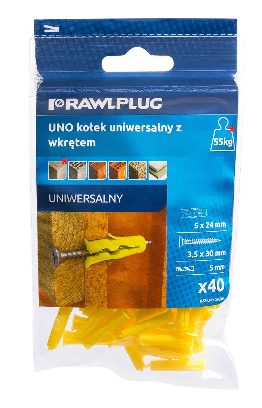Kołek uniwersalny UNO 5x24 mm z wkrętem 3.5x30 mm (40 szt.) - 2