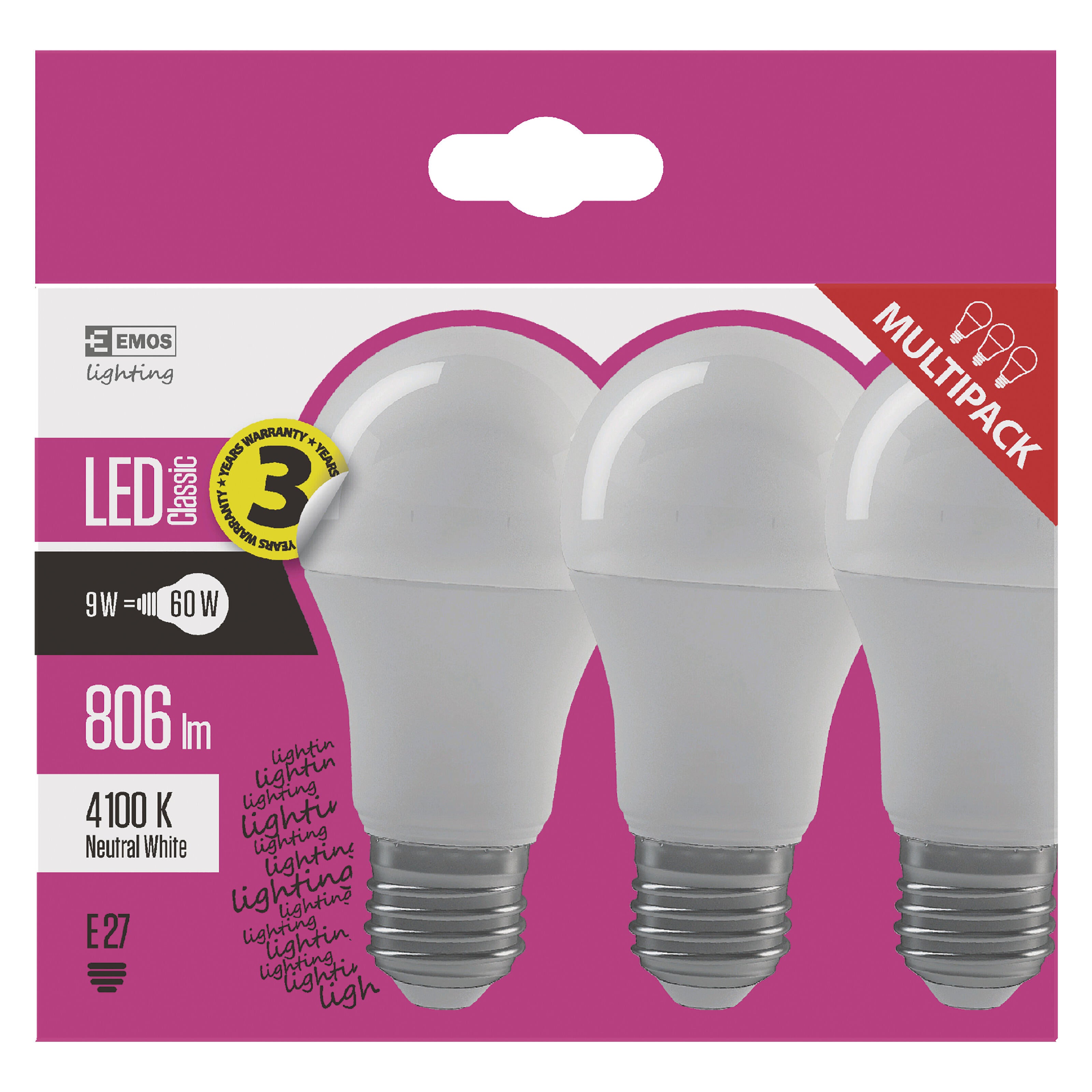 3x żarówka LED E27 A60 7W 806lm 4000K - 3
