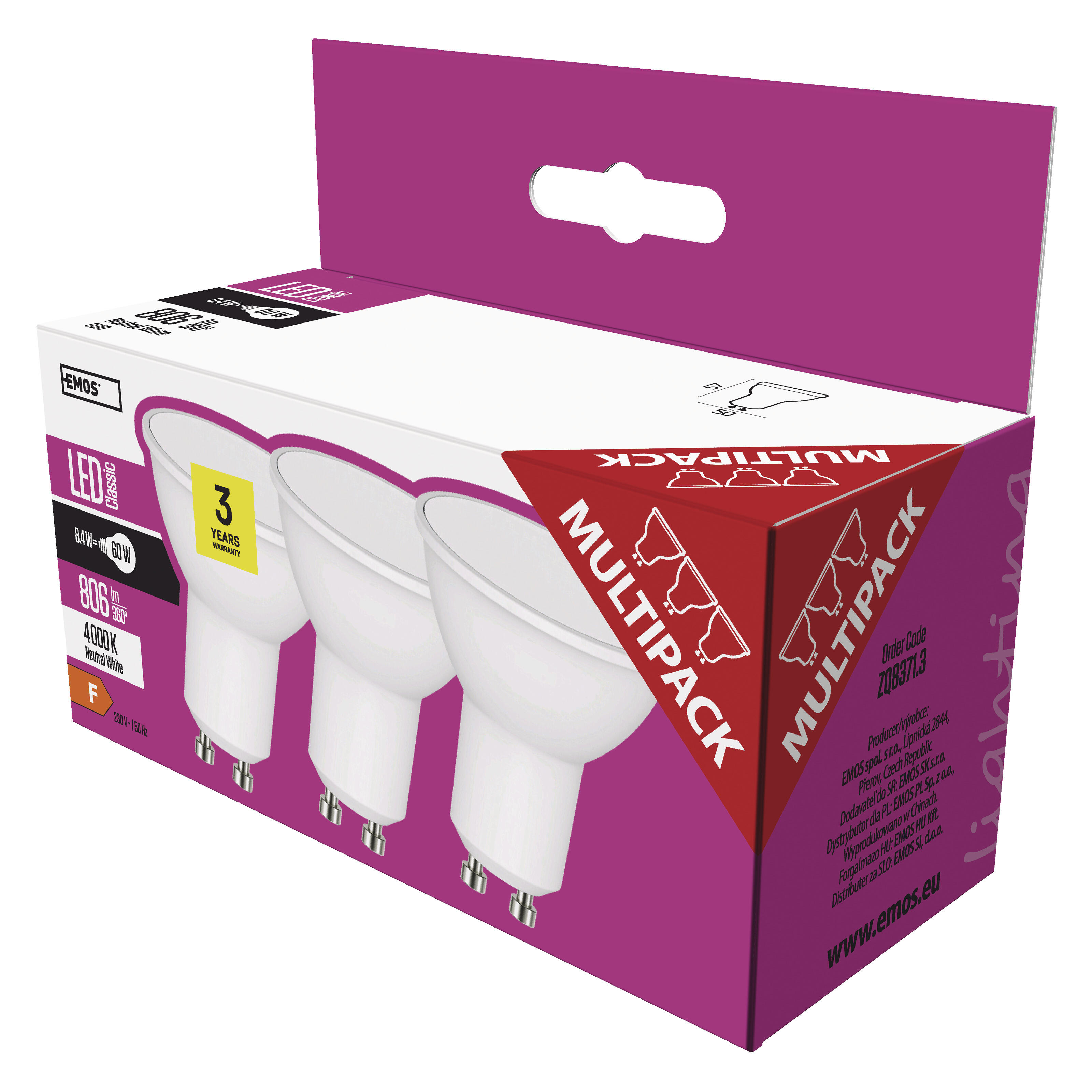 3x Żarówka LED GU10 7W806lm4000K - 3