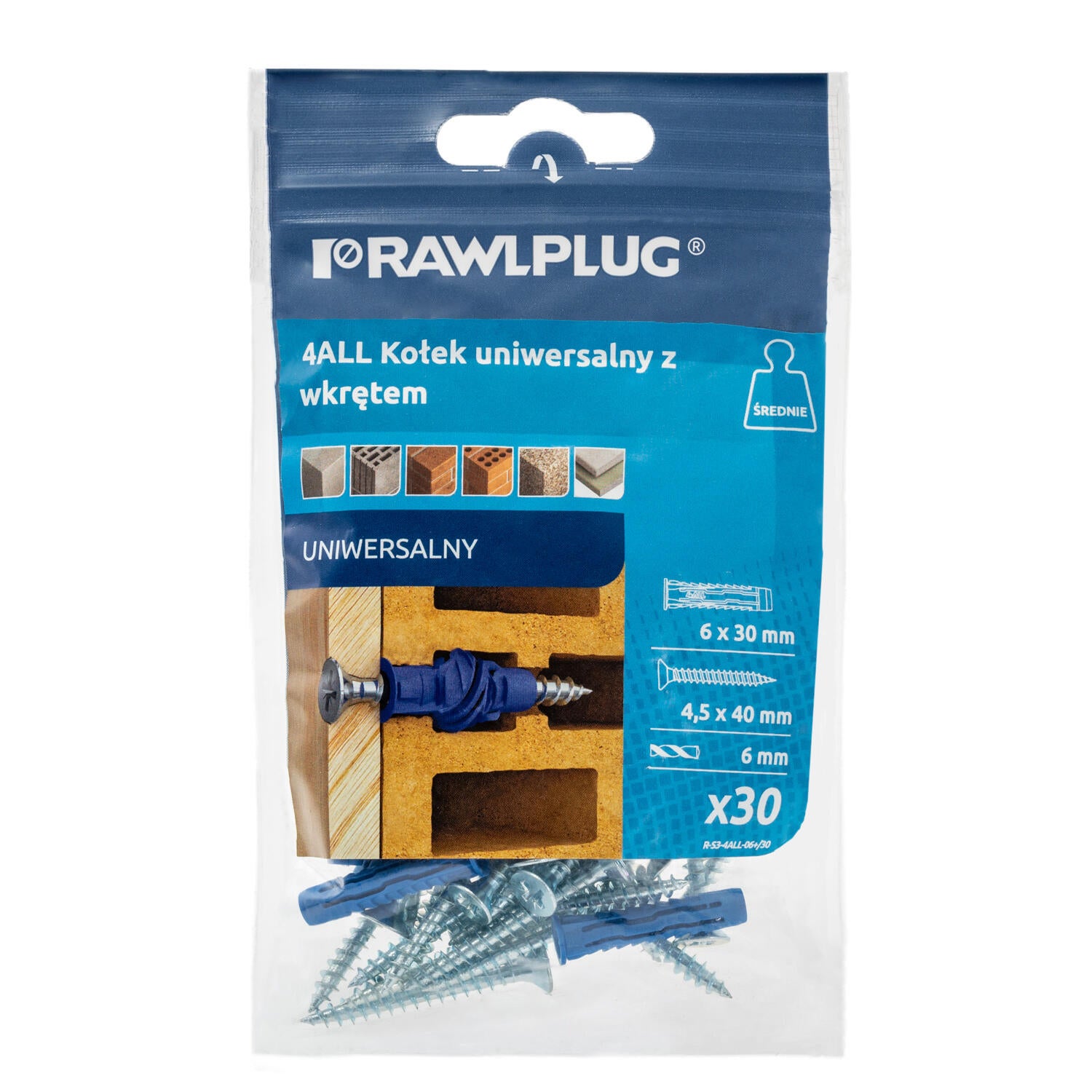 Kołek uniwersalny 4ALL 6x30 mm z wkrętem (30 szt.)  - 2