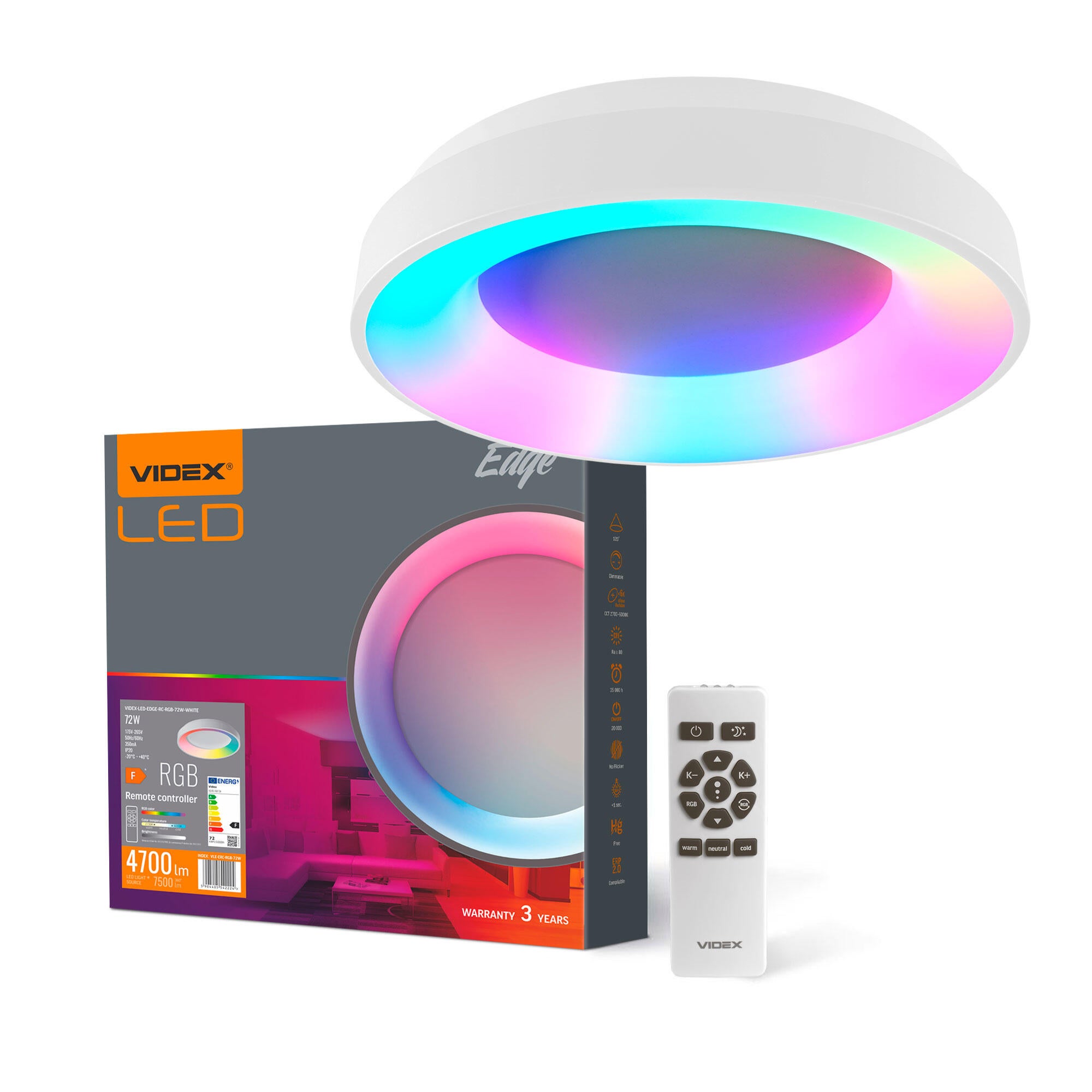 Plafon LED Edge 72W 4700Lm RGB IP20 biały - 3
