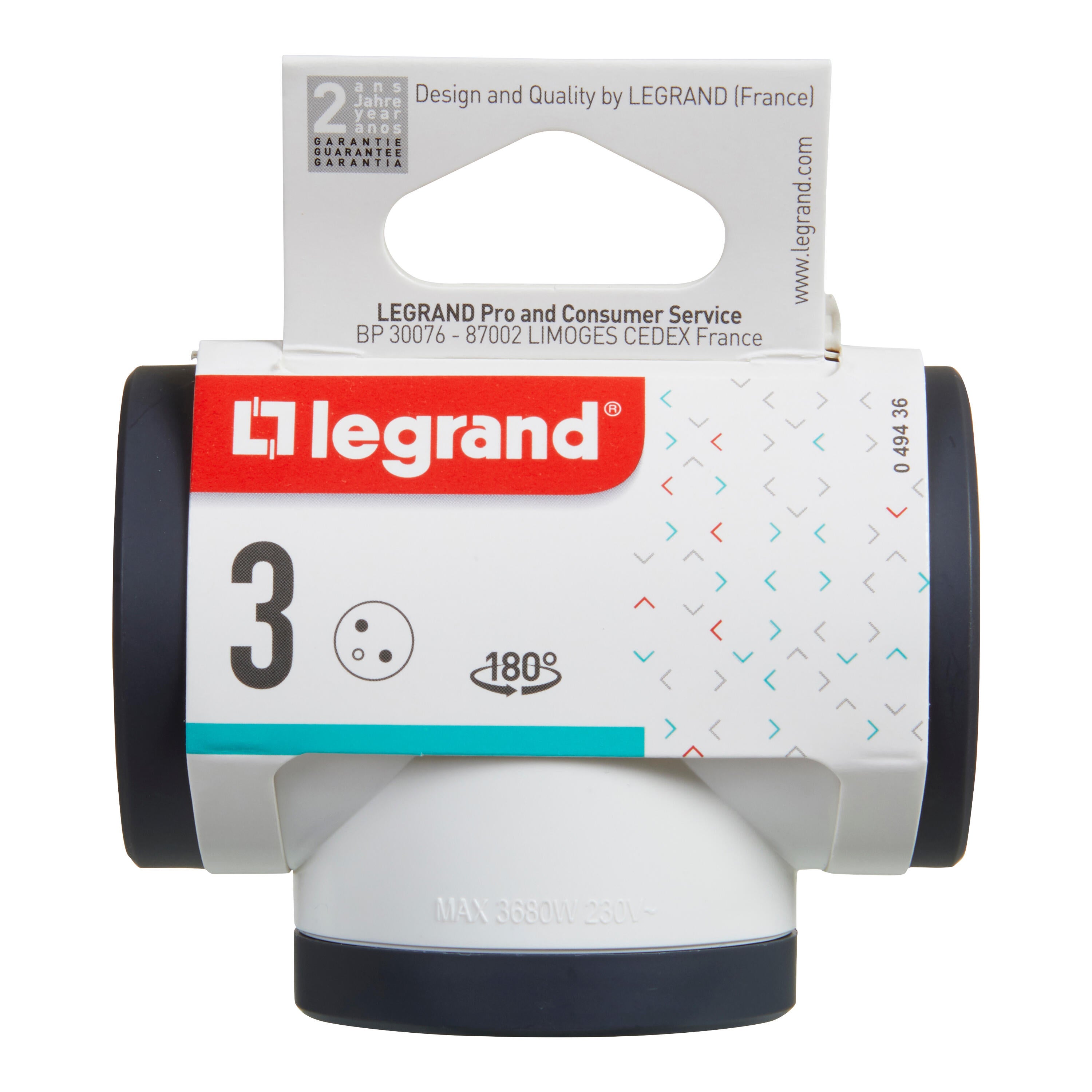 Rozgałęźnik obrotowy 3x2P+Z biało/czarny Legrand - 2