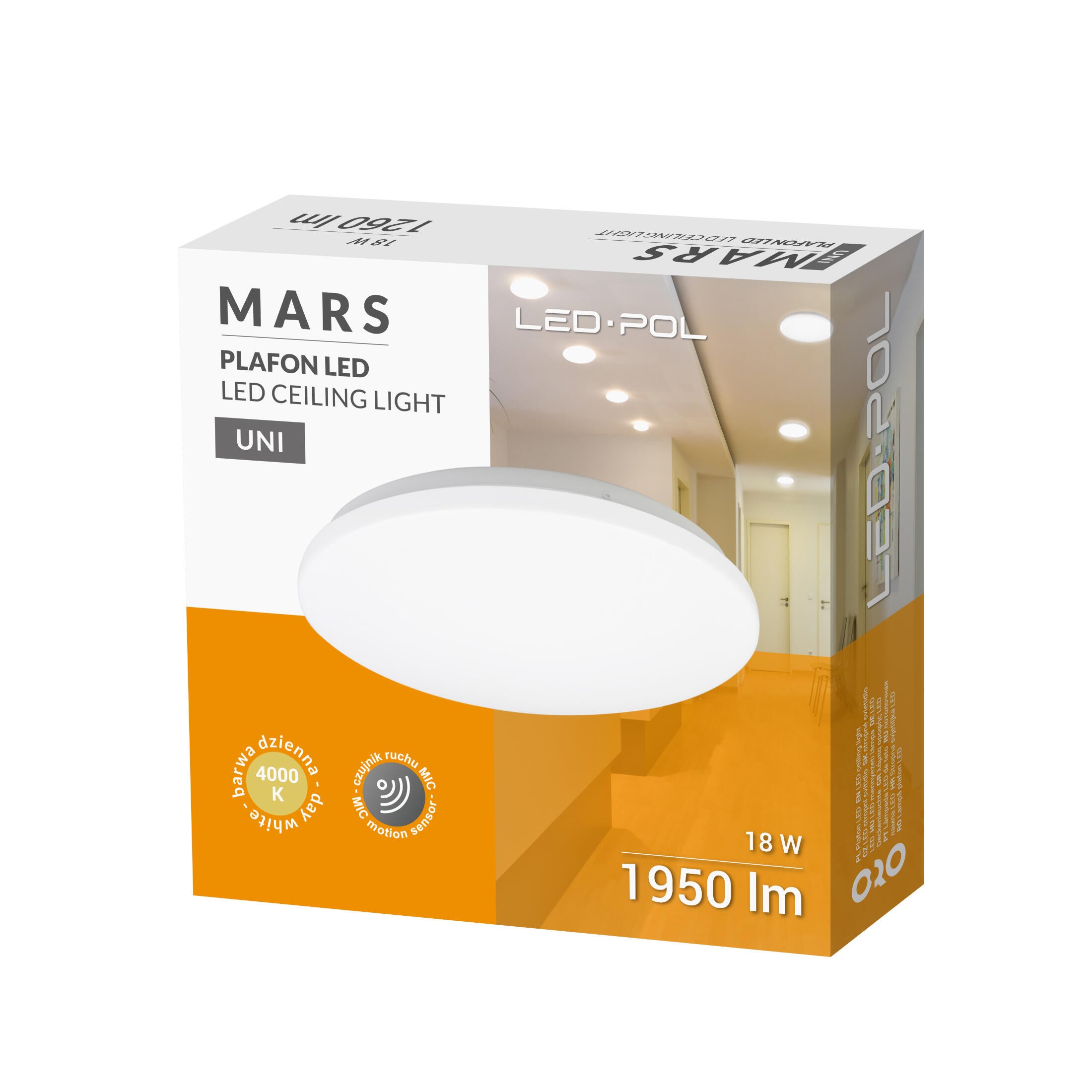 Plafon LED okrągły, 18W, IP20, 4000K, średnica 33cm, strumień użyteczny 1500Lm, czujnik ruchu i zmierzchu regulowany - 3
