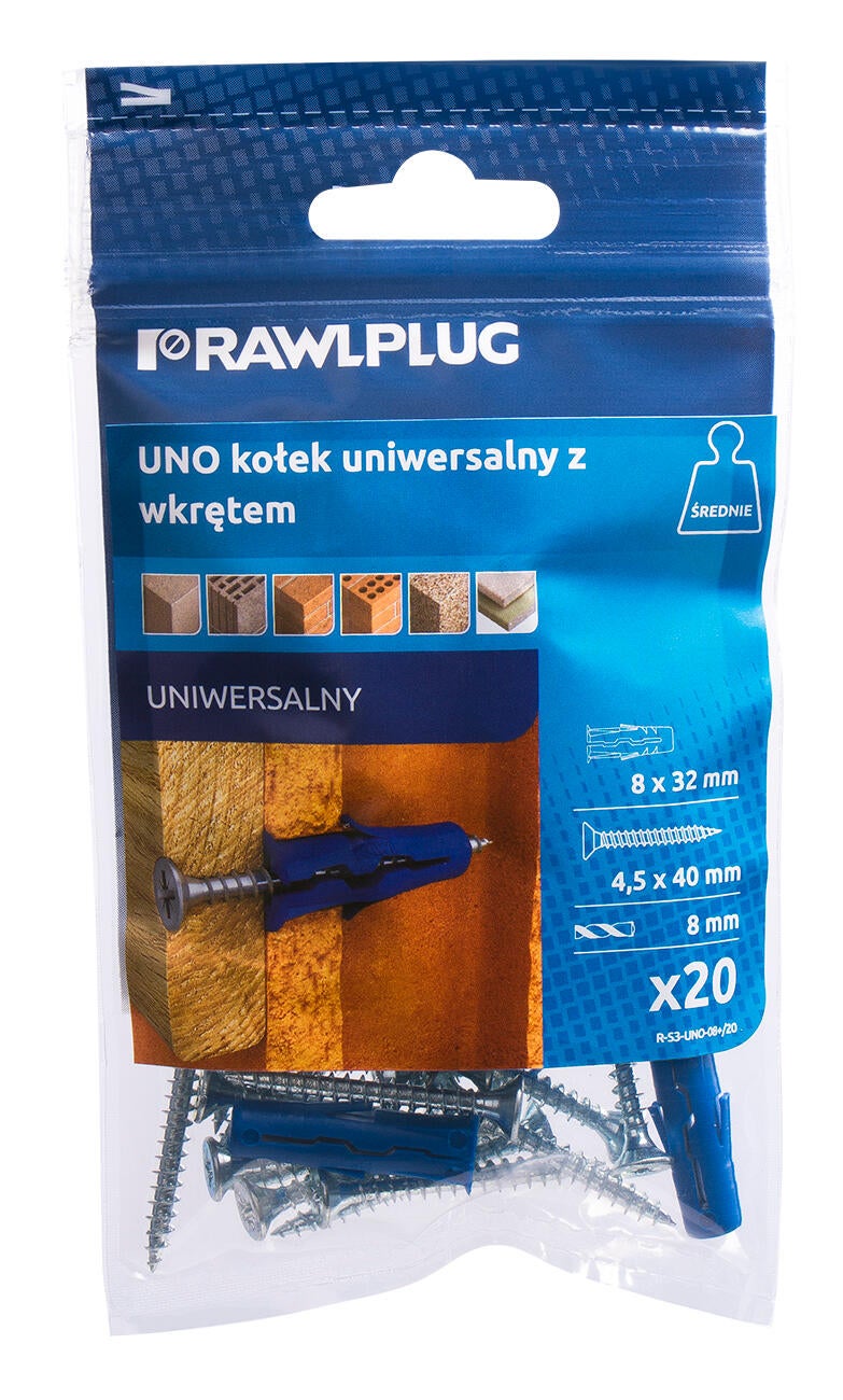 Kołek uniwersalny UNO 8x32 mm z wkrętem 4.5x40 mm (20 szt.) - 2