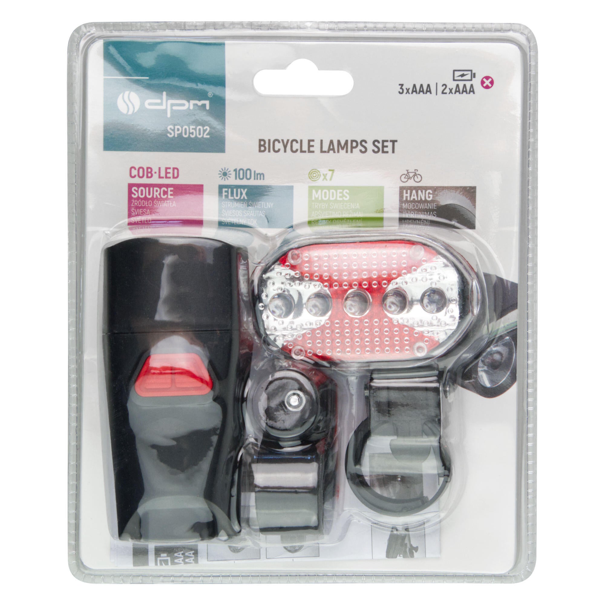 Zestaw latarek rowerowych przód+tył 5xAAA 100lm - 4