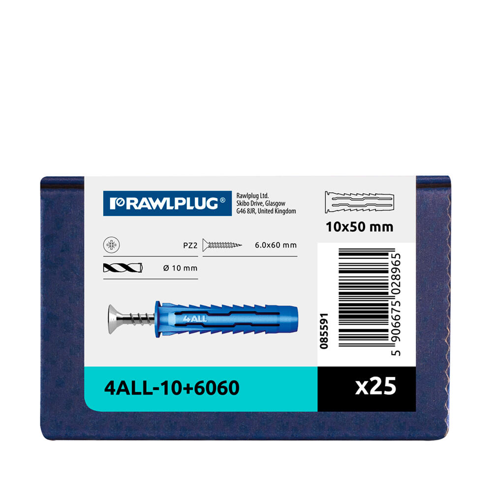 Kołek uniwersalny fi 10 mm z wkrętem 6.0x60 mm (25 szt.) - 2