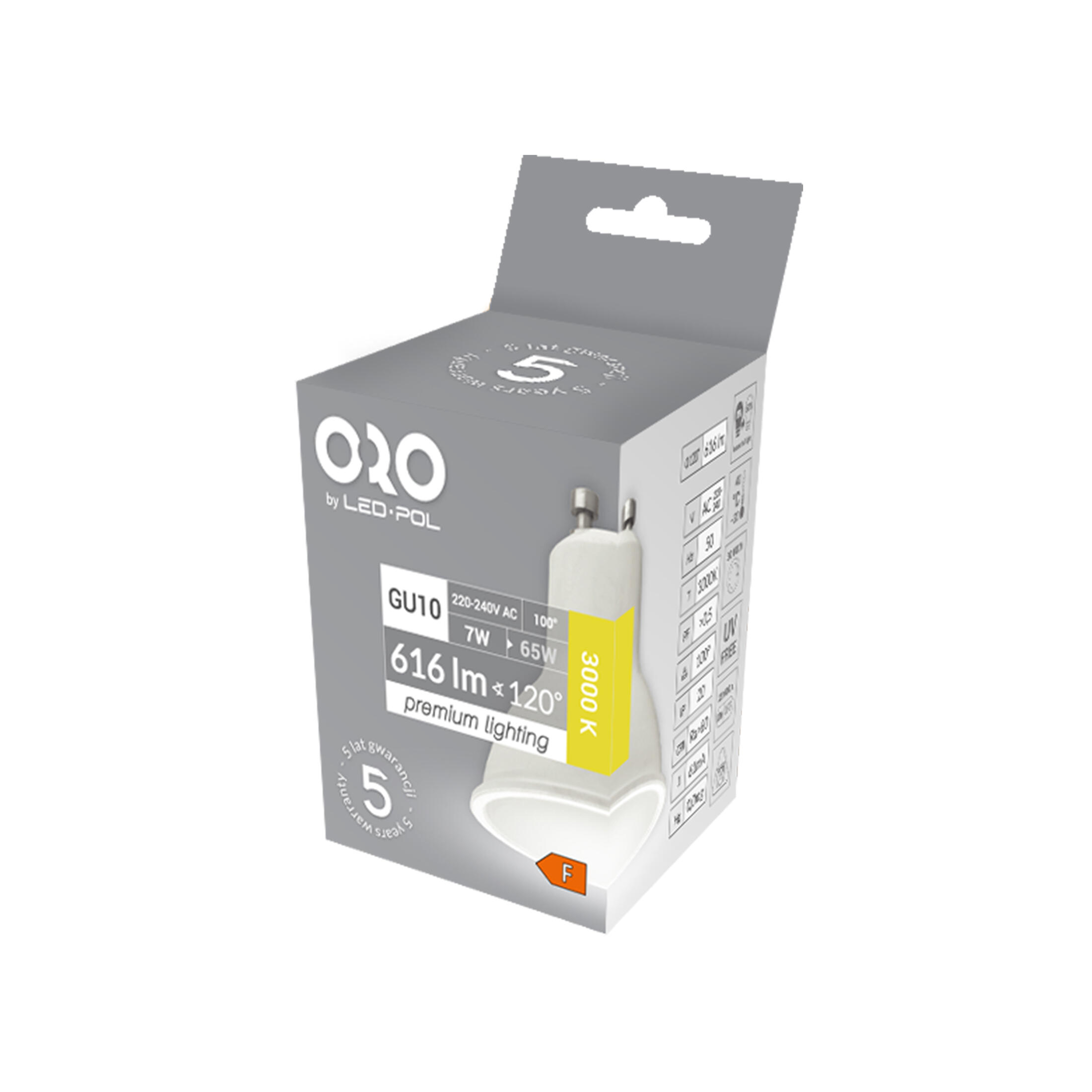 Żarówka LED GU10 7W 616lm 3000K - 2