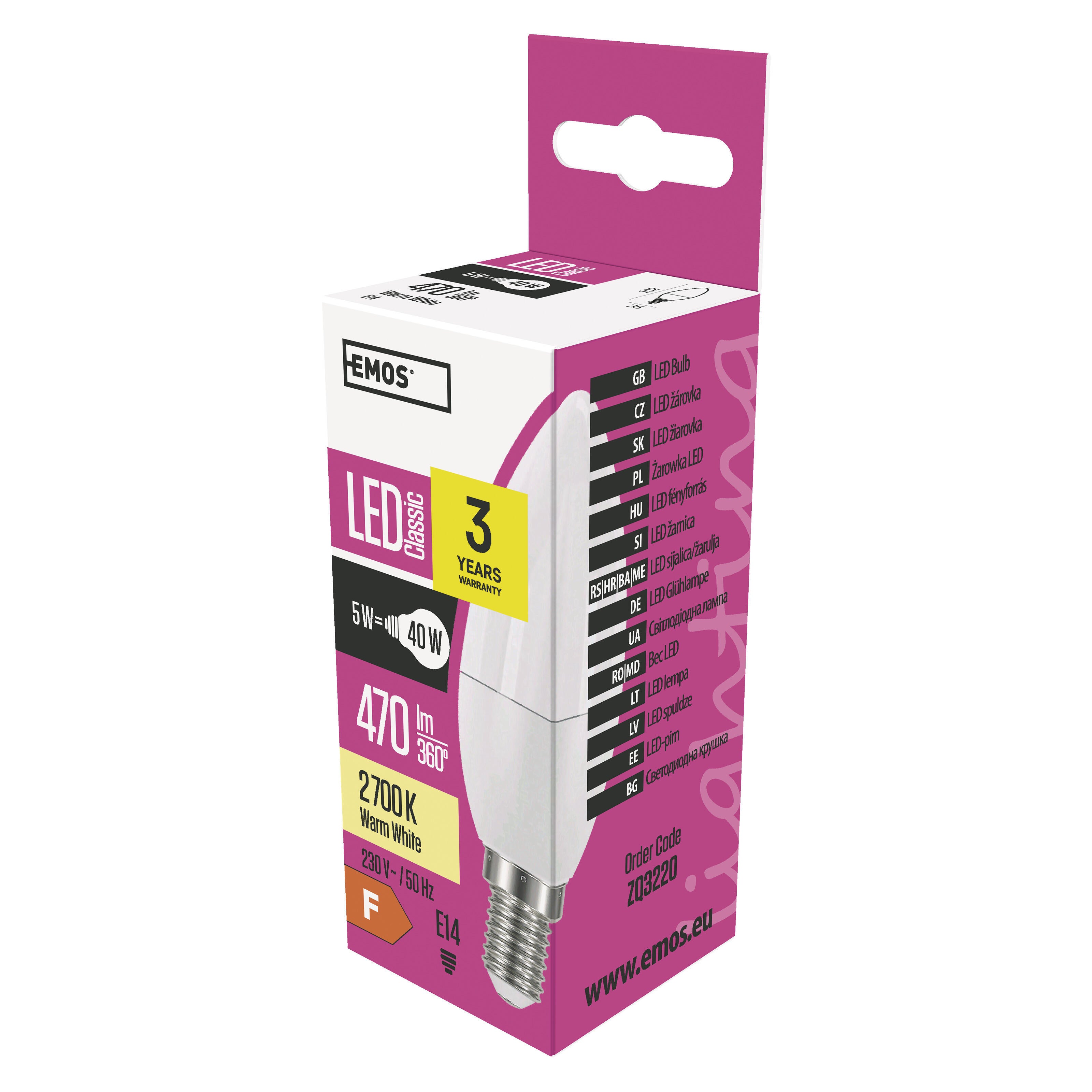 Żarówka LED E14 świeca 4,2W 470lm 3000K - 3