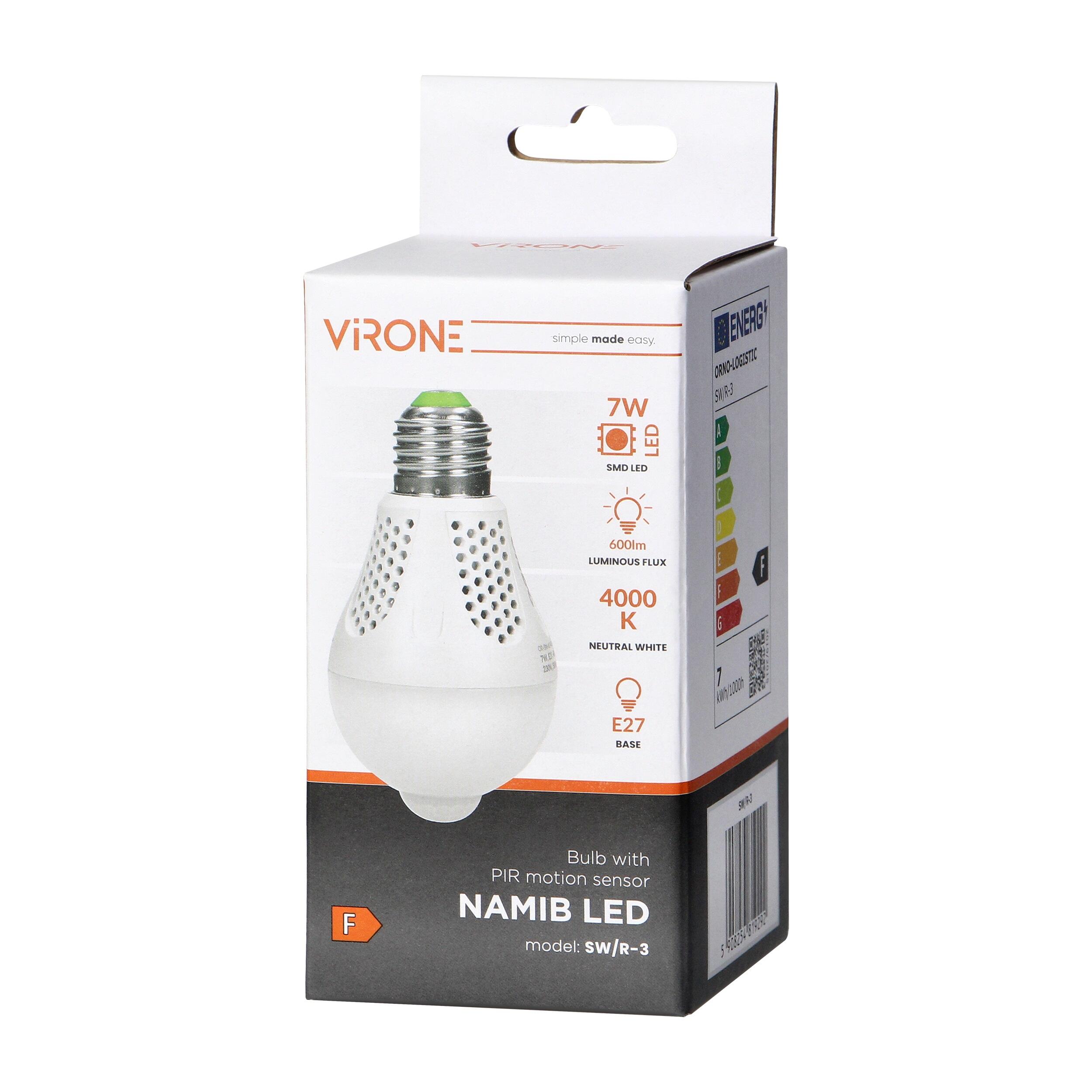Żarówka LED E27 z czujnikiem ruchu PIR A60 7W 600LM 4000K, <20lx 60sec 10m - 3