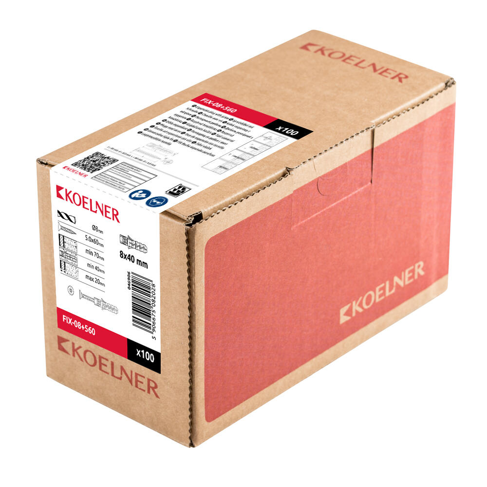 Kołek rozporowy FIX fi 8 wkrętem 5.0x60 mm (100 szt.) - 2