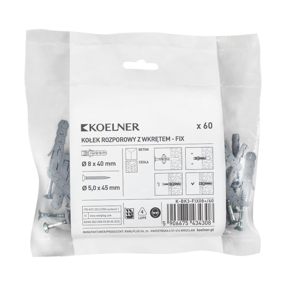 Kołek rozporowy FIX 8x40 mm z wkrętem (60 szt.) - 2
