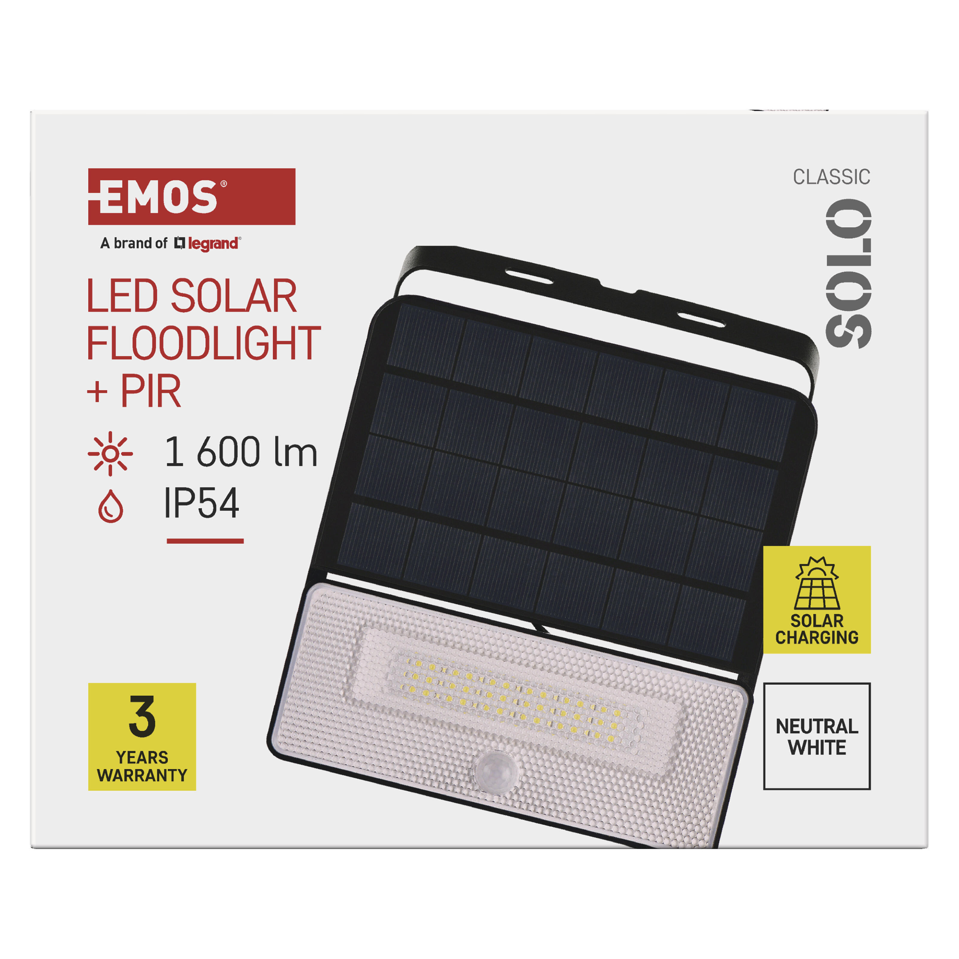 Naświetlacz solarny Solo 1600lm 3600mAh PIR IP54 - 3