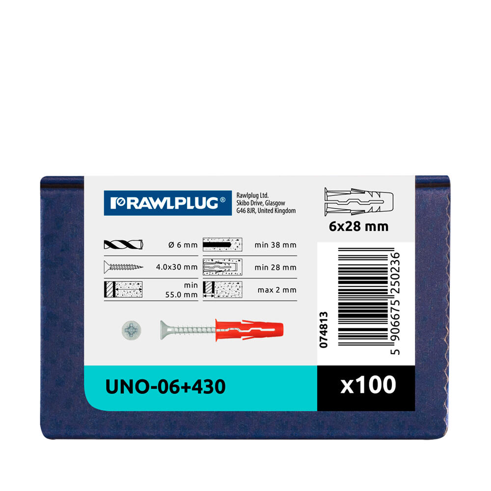 Kołek rozporowy uniwersalnyUNO fi 6 z wkrętem 4.0x30 mm (100 szt.) - 2