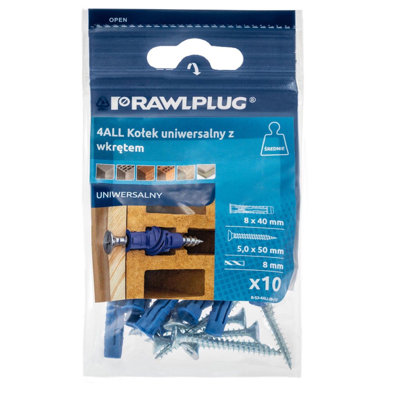 Kołek uniwersalny 4ALL 8x40 mm z wkrętem (10 szt.)  - 2